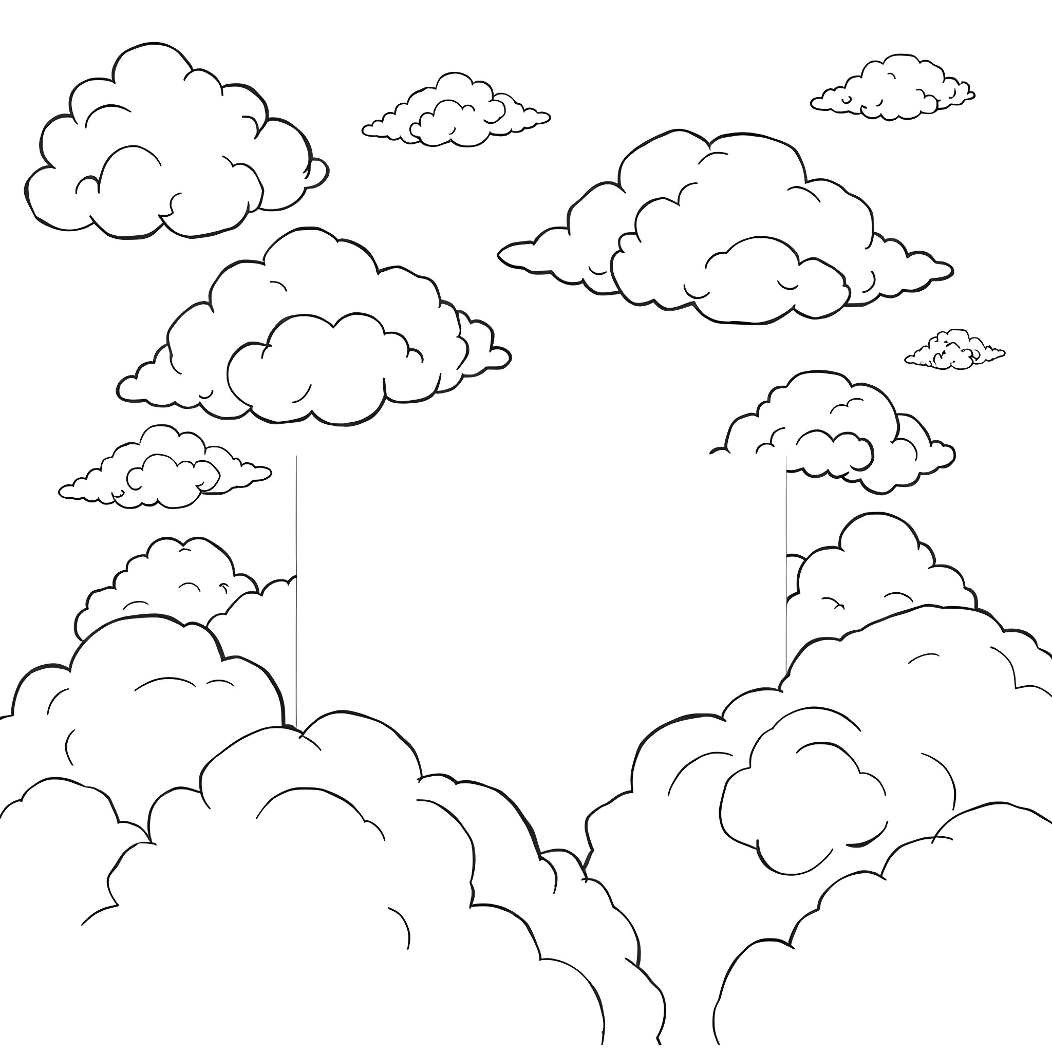 Cloud formations in the sky Coloring Page (free black-and-white line drawing printable PDF for all, from beginners to advanced learners, including children, teens, adults, and seniors)