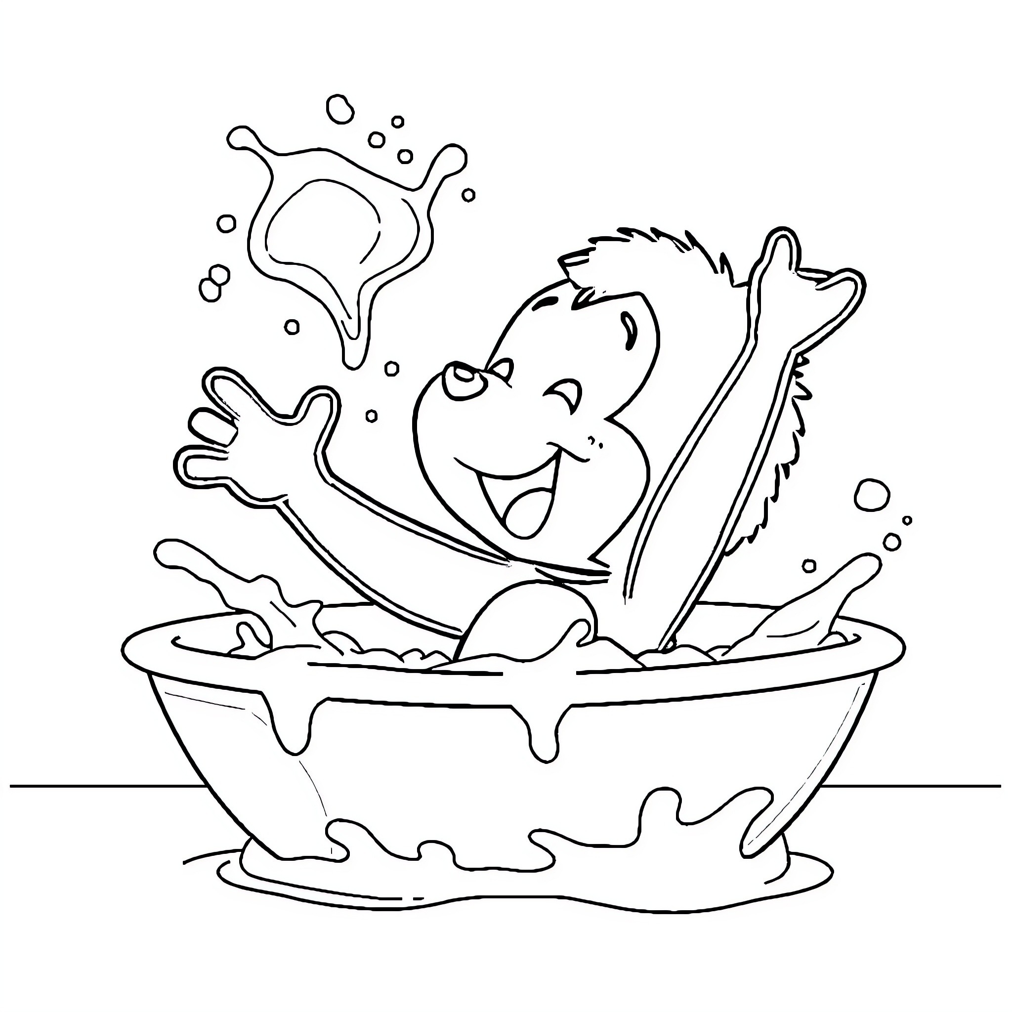 Labubu's Bubbly Bath Adventure Coloring Page (free black-and-white line drawing printable PDF for all, from beginners to advanced learners, including children, teens, adults, and seniors)