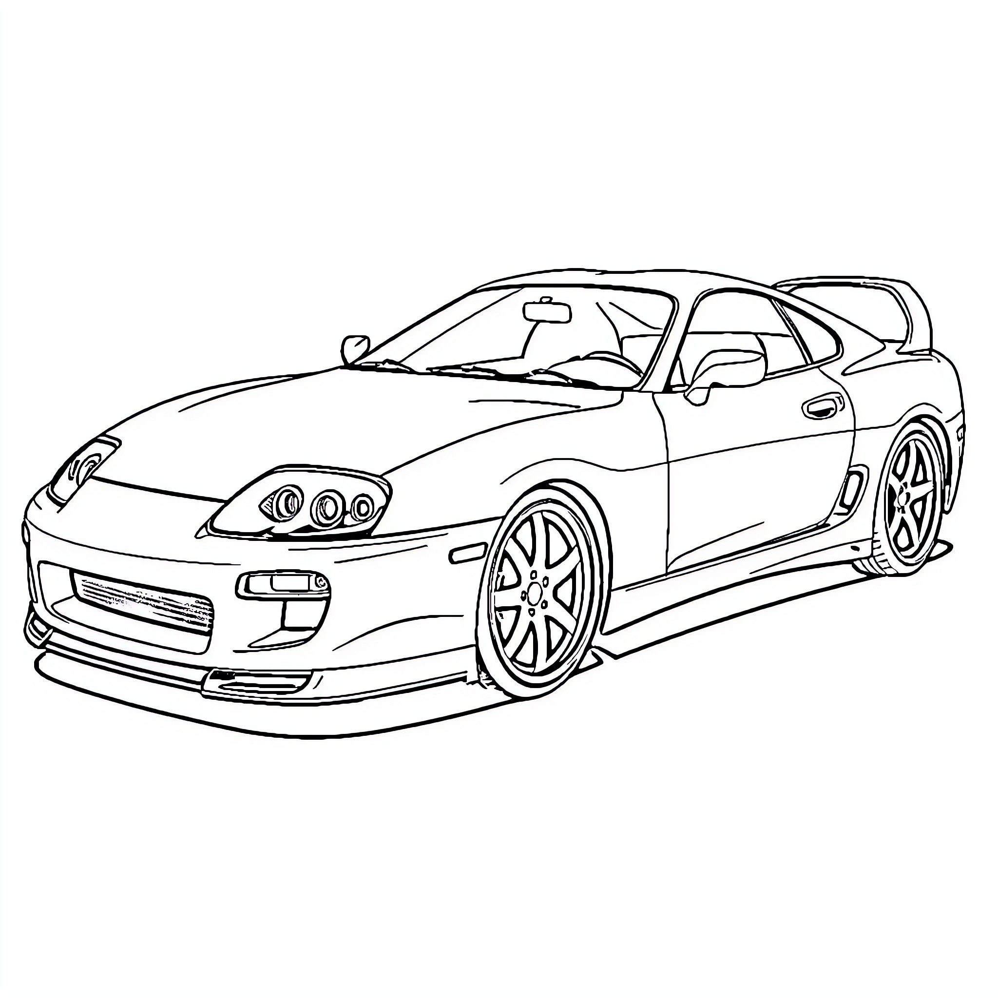 Supra sporty vehicle with striking design Coloring Page (free black-and-white line drawing printable PDF for all, from beginners to advanced learners, including children, teens, adults, and seniors)