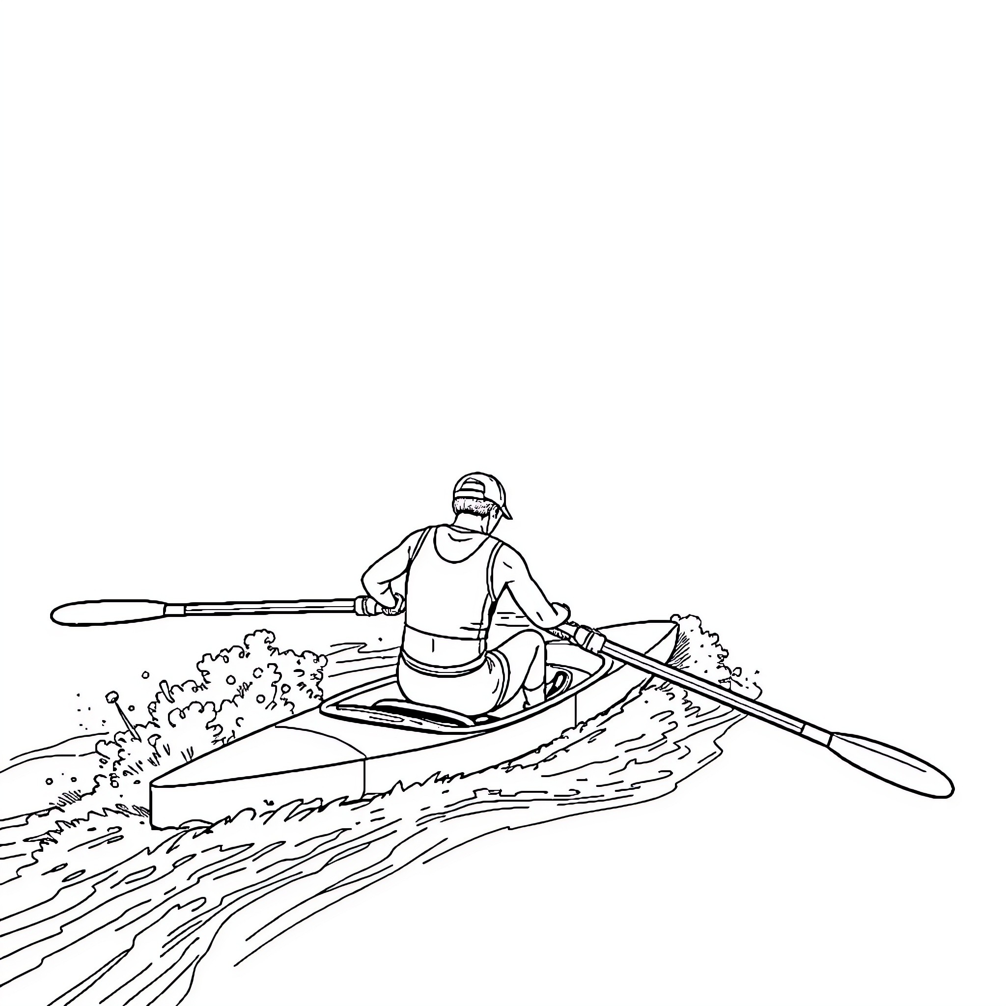 Rower navigating through rough waters Coloring Page (free black-and-white line drawing printable PDF for all, from beginners to advanced learners, including children, teens, adults, and seniors)