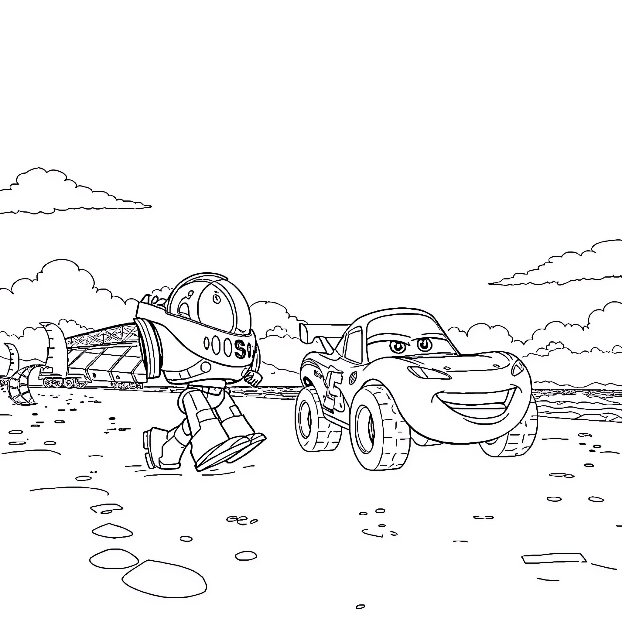Buzz-worthy adventures in the desert landscape Coloring Page (free black-and-white line drawing printable PDF for all, from beginners to advanced learners, including children, teens, adults, and seniors)
