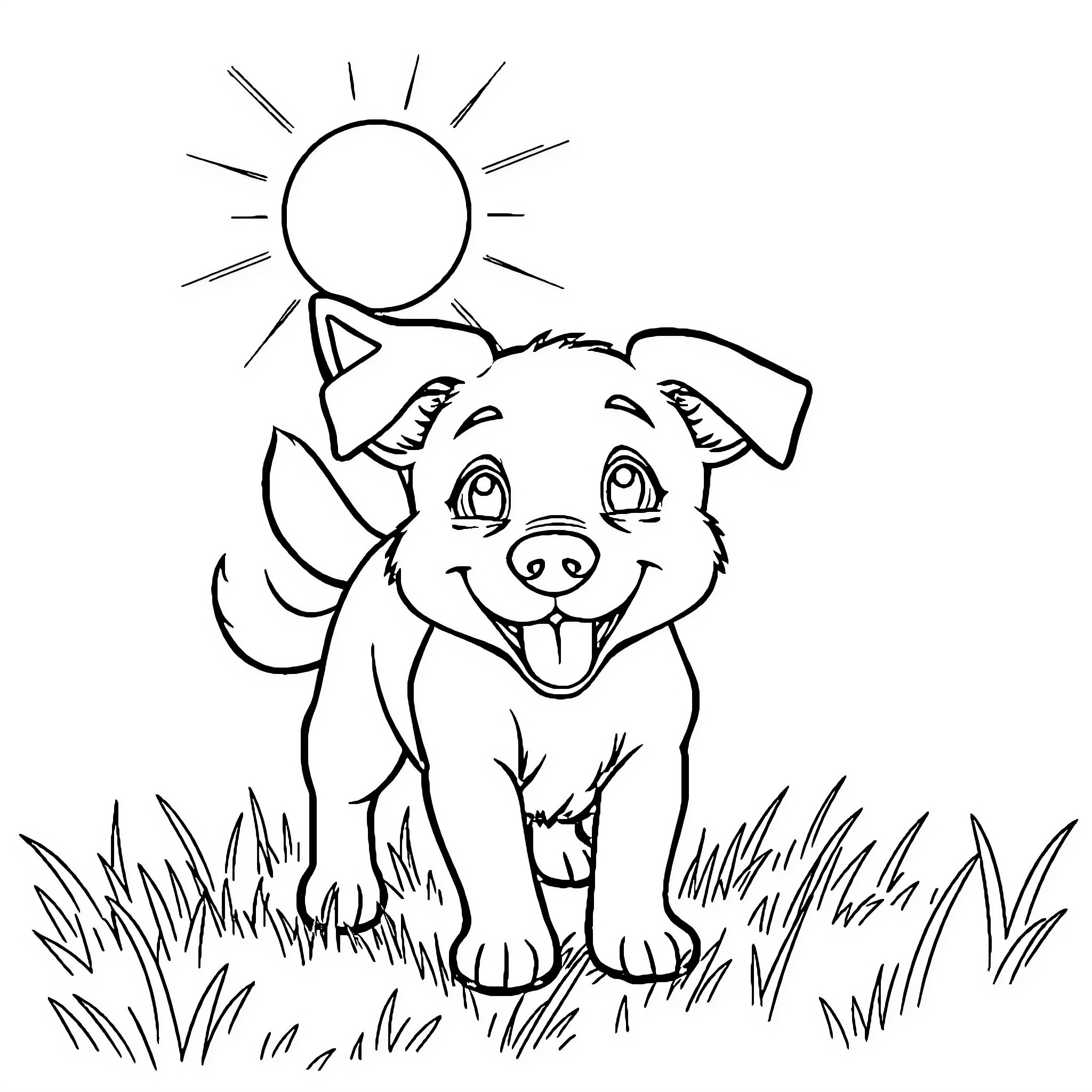 Animal playing happily in the sun Coloring Page (free black-and-white line drawing printable PDF for all, from beginners to advanced learners, including children, teens, adults, and seniors)