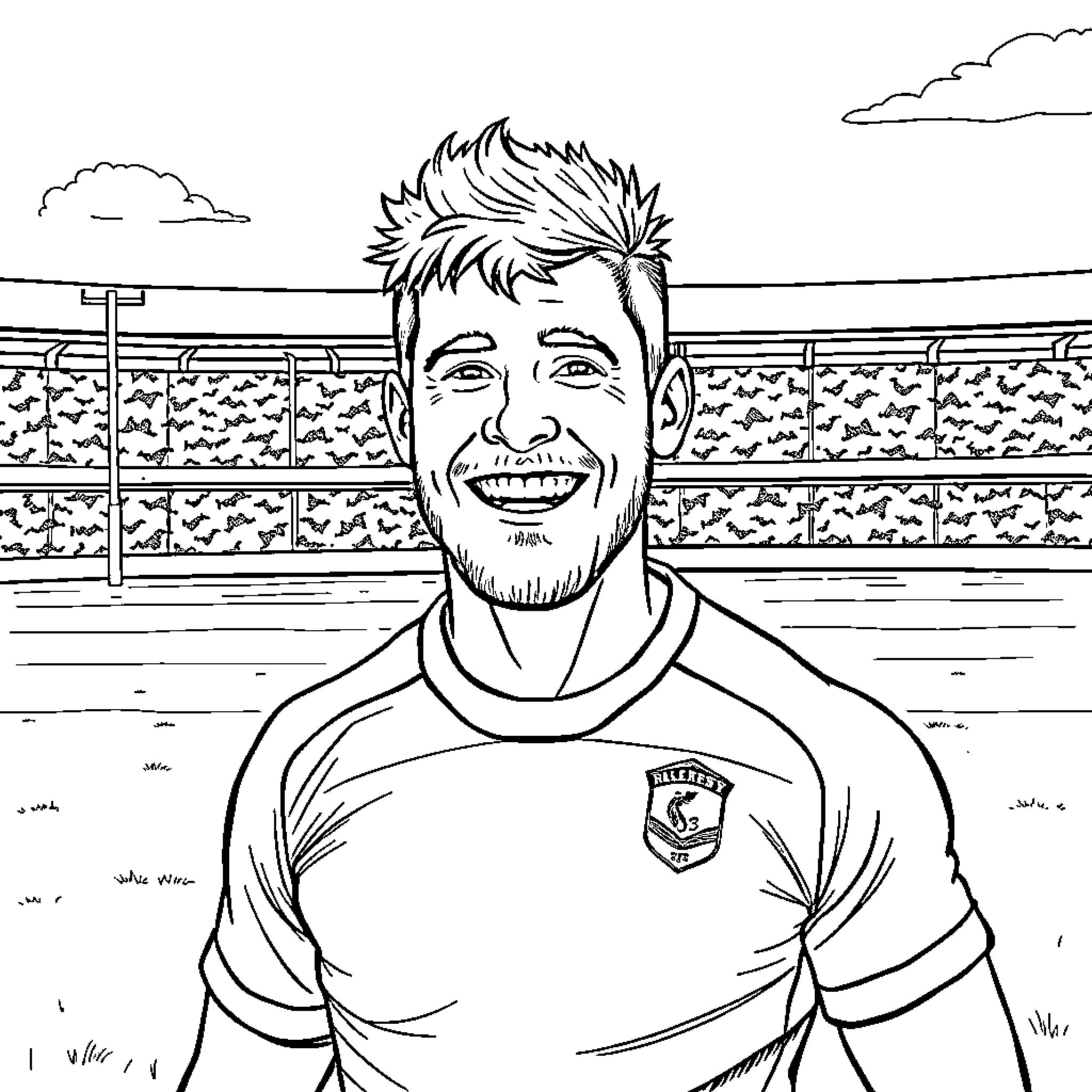 Reece Walsh smiling in sports uniform on field Coloring Page (free black-and-white line drawing printable PDF for all, from beginners to advanced learners, including children, teens, adults, and seniors)
