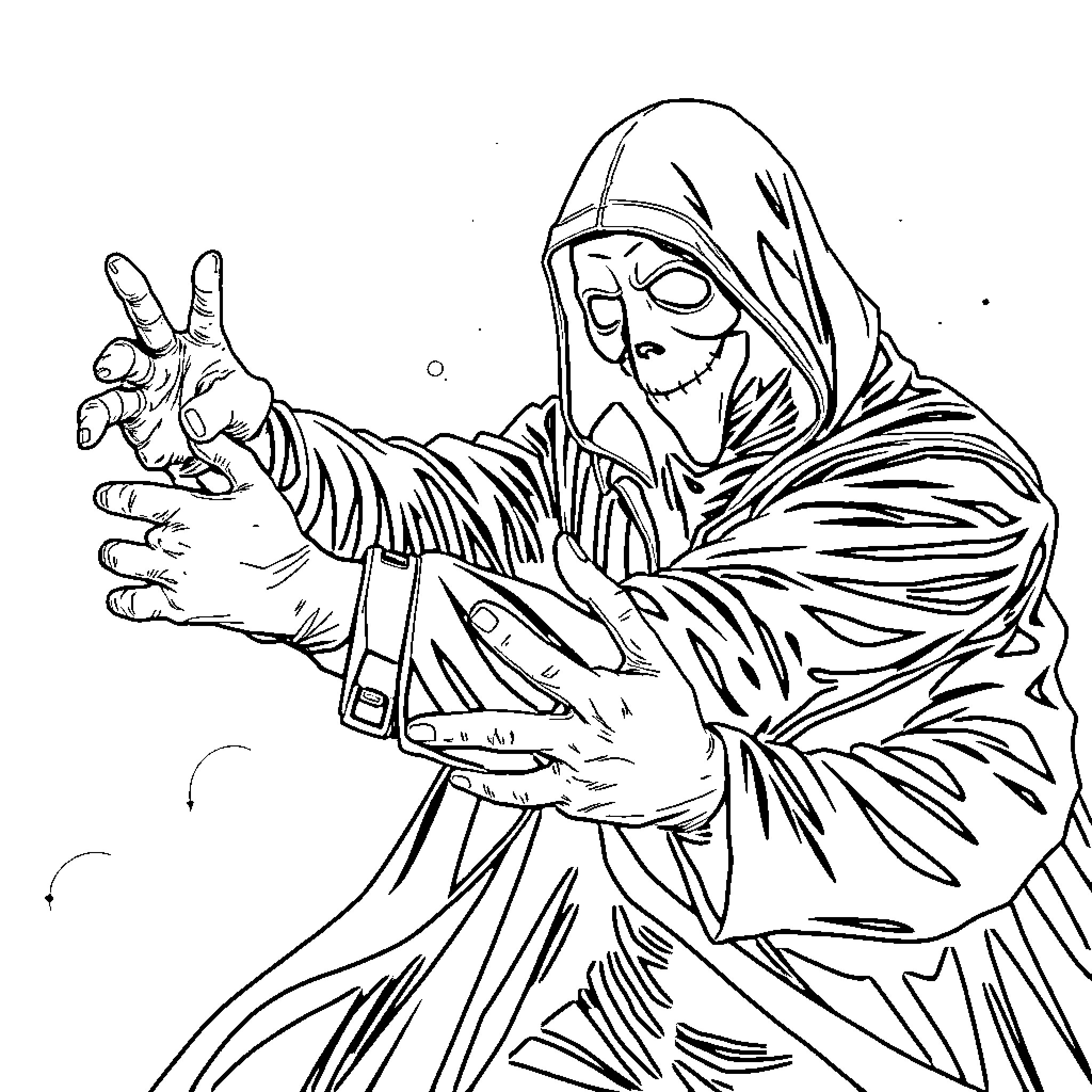 Michael Myers' Eerie Presence Coloring Page (free black-and-white line drawing printable PDF for all, from beginners to advanced learners, including children, teens, adults, and seniors)