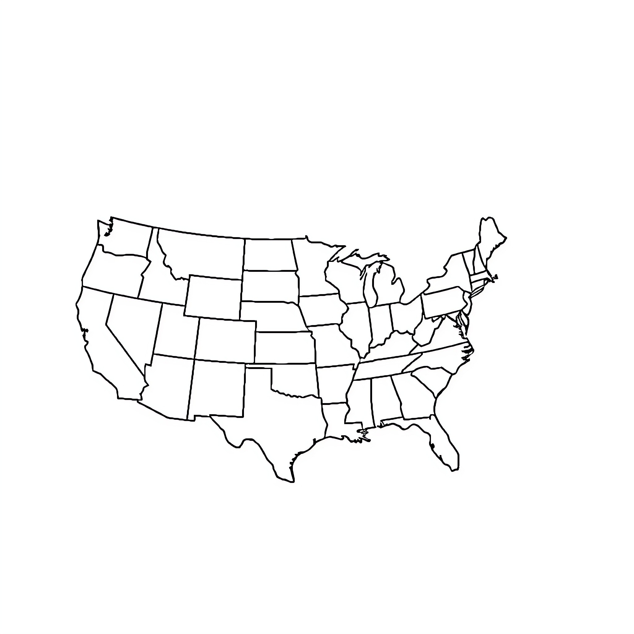 United States map outline showing state boundaries Coloring Page (free black-and-white line drawing printable PDF for all, from beginners to advanced learners, including children, teens, adults, and seniors)