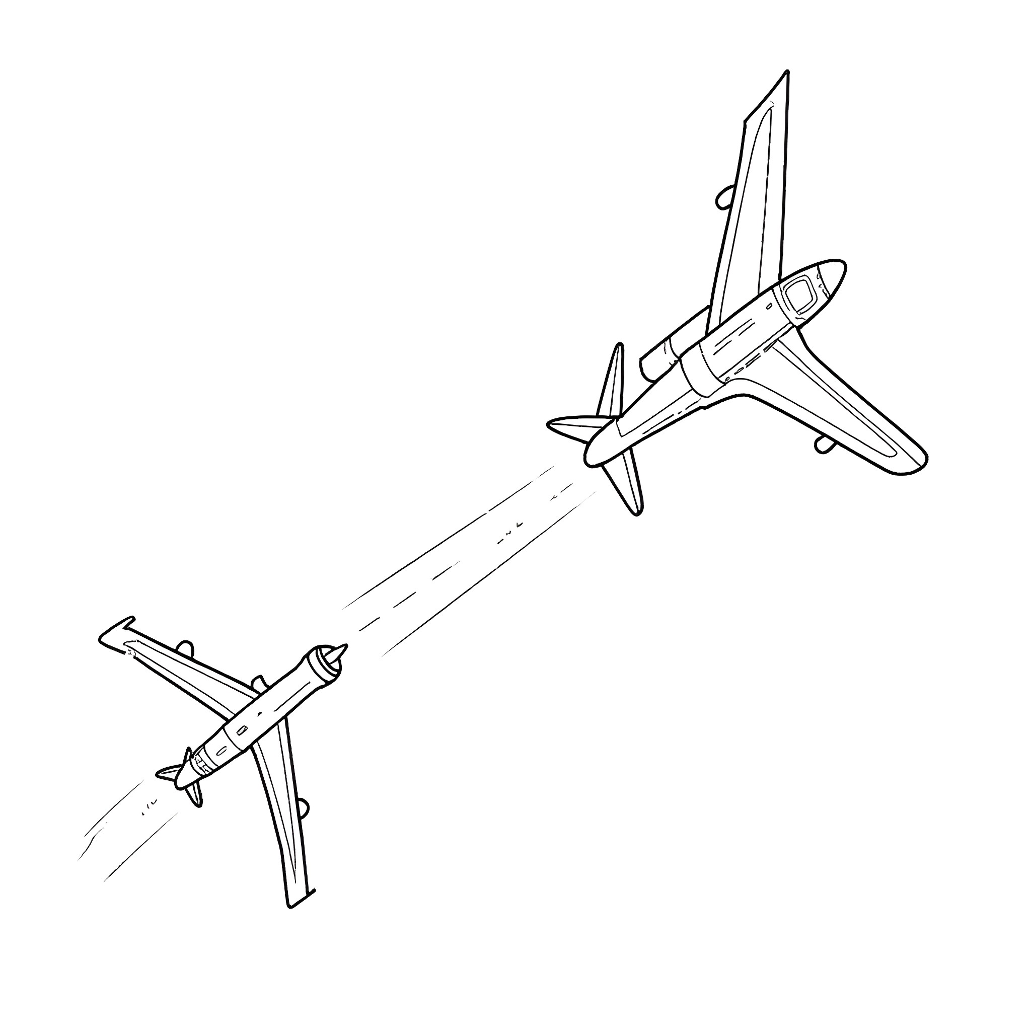 Plane soaring through the sky Coloring Page (free black-and-white line drawing printable PDF for all, from beginners to advanced learners, including children, teens, adults, and seniors)