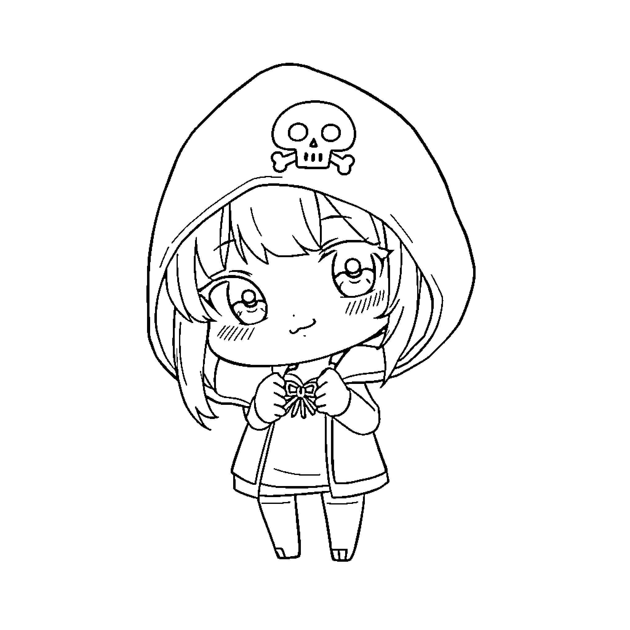 Kuromi as a cheerful pirate Coloring Page (free black-and-white line drawing printable PDF for all, from beginners to advanced learners, including children, teens, adults, and seniors)