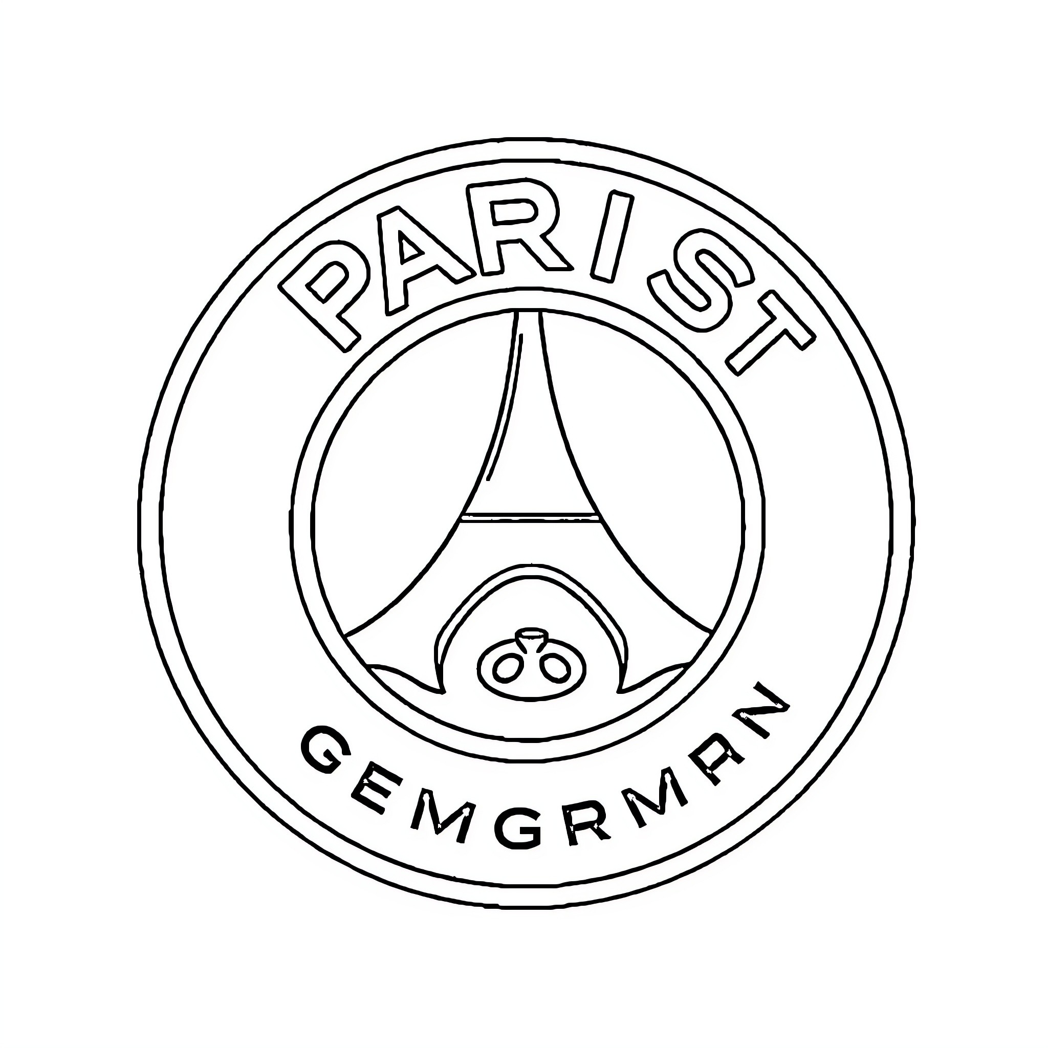 PSG soccer club logo and insignia Coloring Page (free black-and-white line drawing printable PDF for all, from beginners to advanced learners, including children, teens, adults, and seniors)