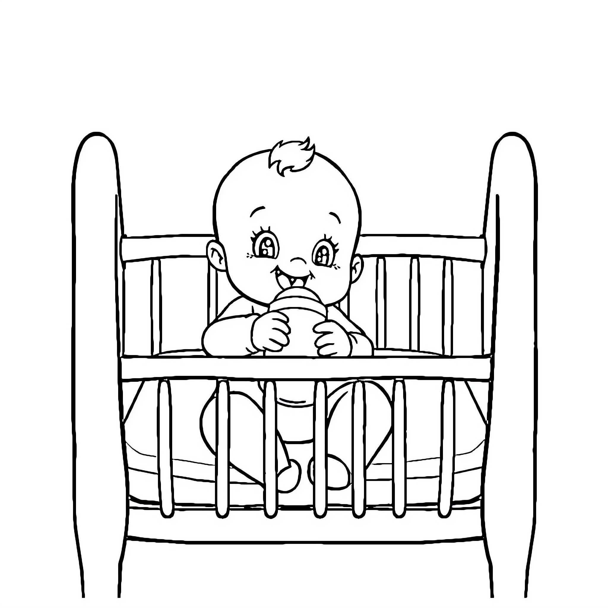 Baby resting peacefully in crib Coloring Page (free black-and-white line drawing printable PDF for all, from beginners to advanced learners, including children, teens, adults, and seniors)