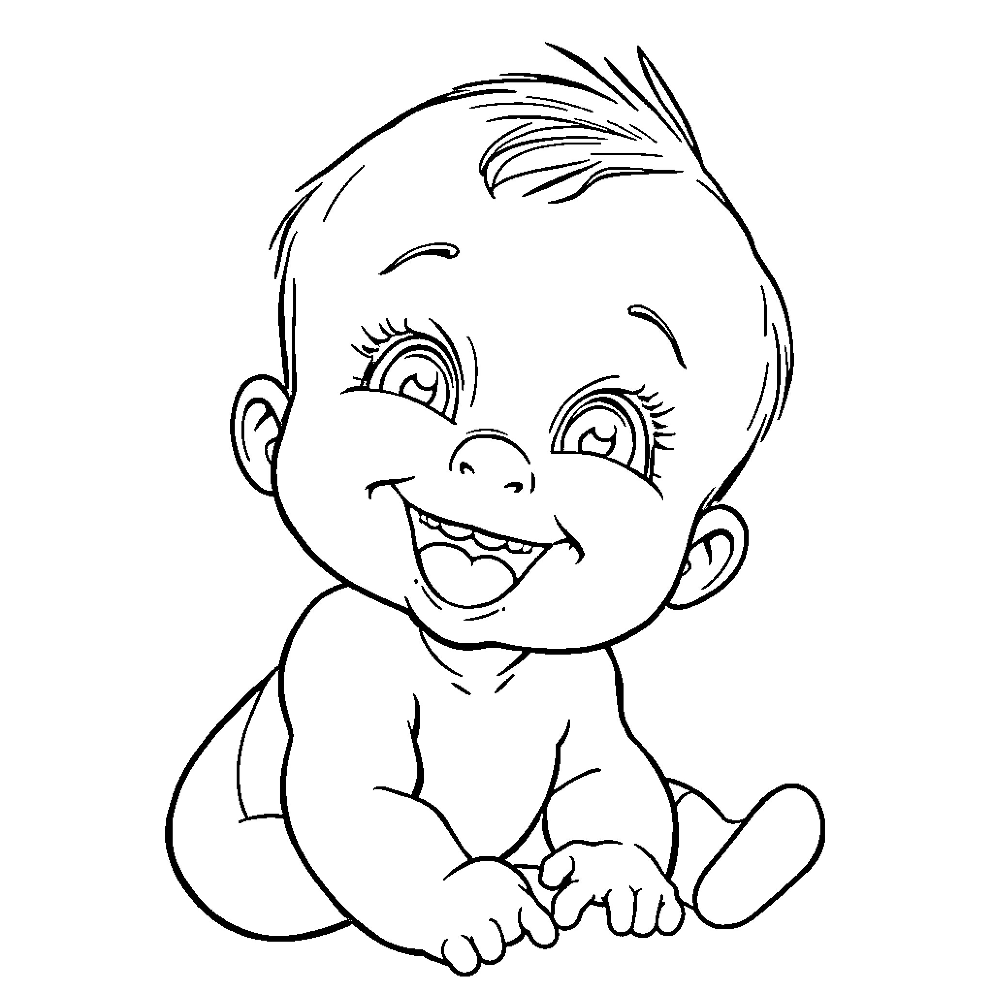 Baby giggling with excitement Coloring Page (free black-and-white line drawing printable PDF for all, from beginners to advanced learners, including children, teens, adults, and seniors)