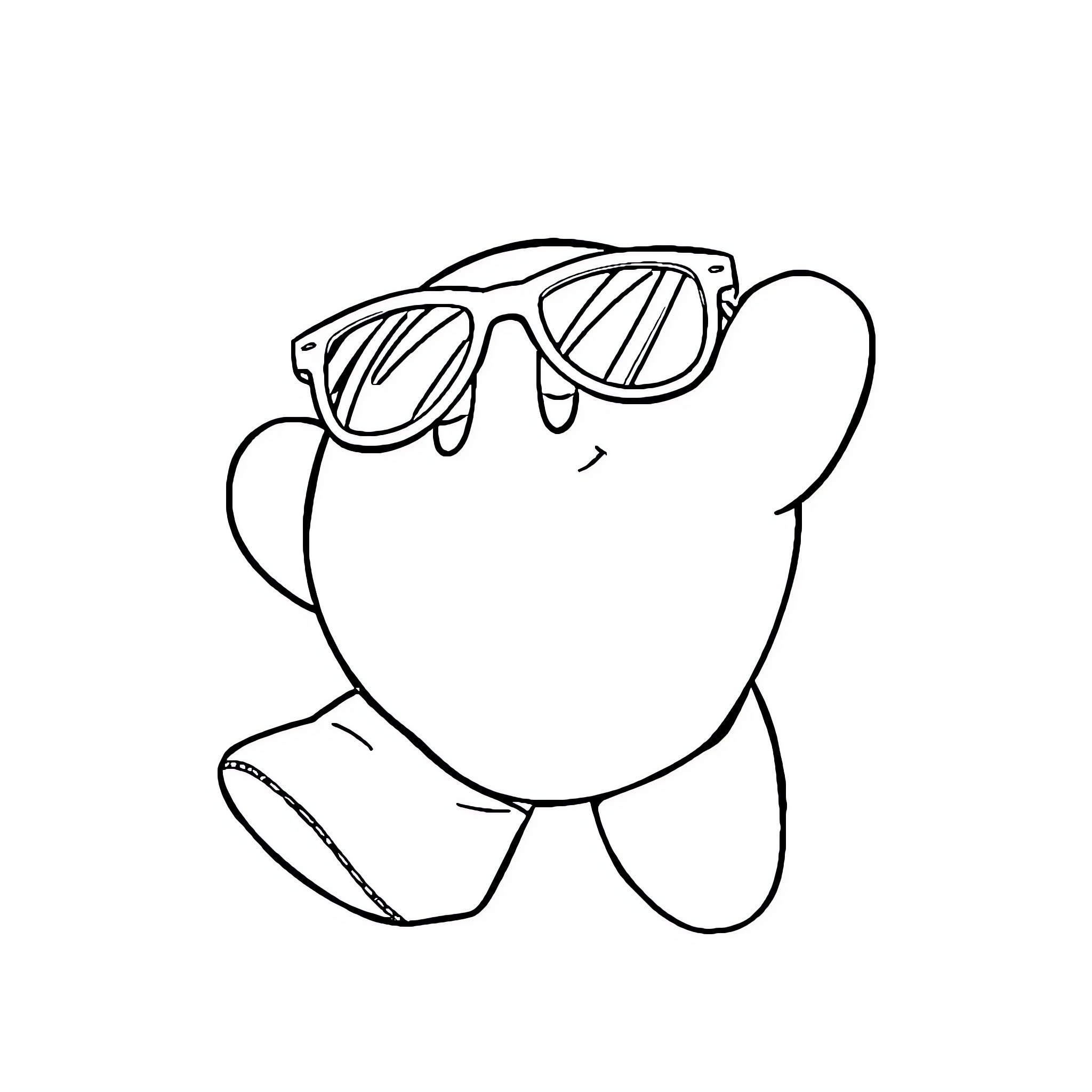 Kirby wearing stylish sunglasses Coloring Page (free black-and-white line drawing printable PDF for all, from beginners to advanced learners, including children, teens, adults, and seniors)