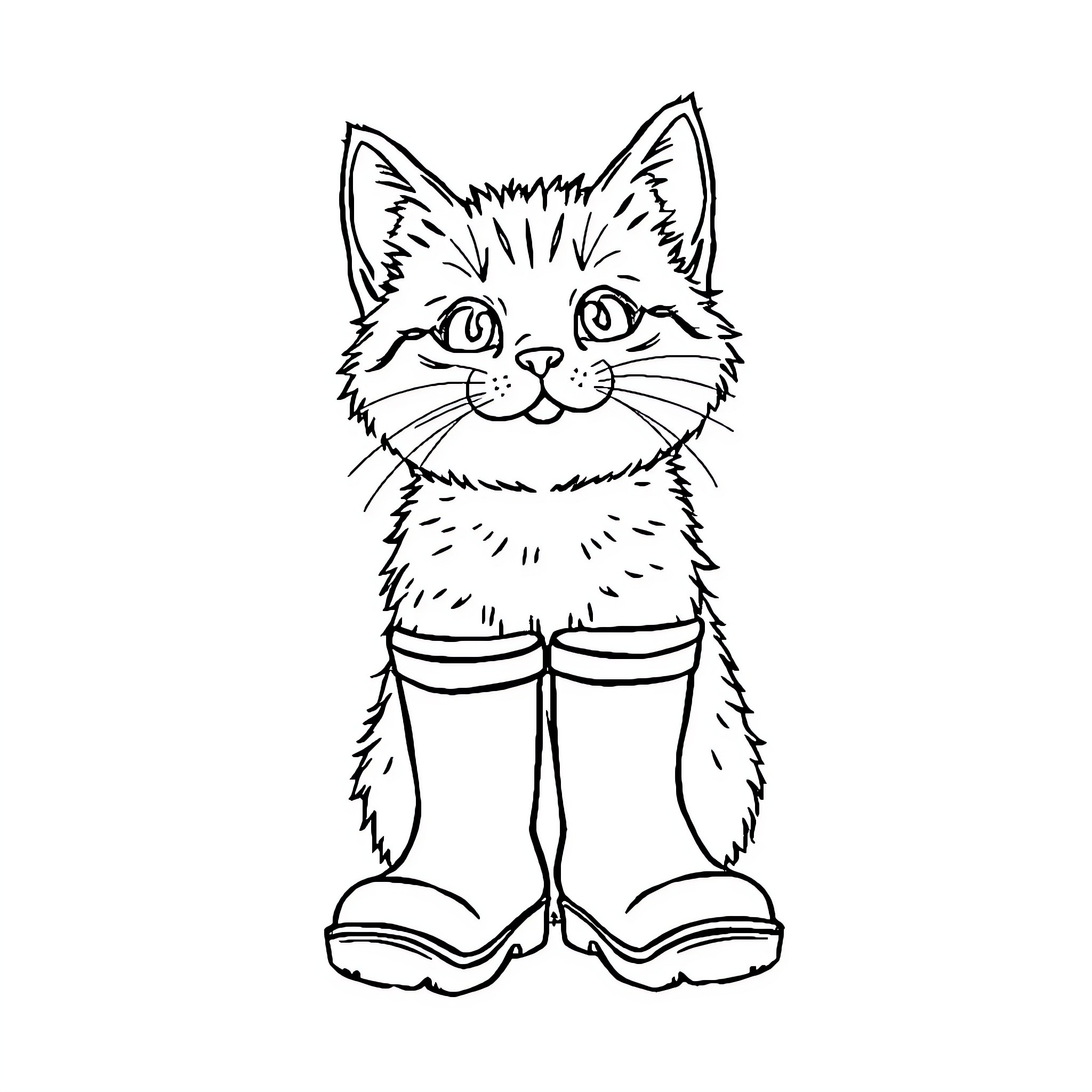 Cat wearing rain boots in black and white Coloring Page (free black-and-white line drawing printable PDF for all, from beginners to advanced learners, including children, teens, adults, and seniors)