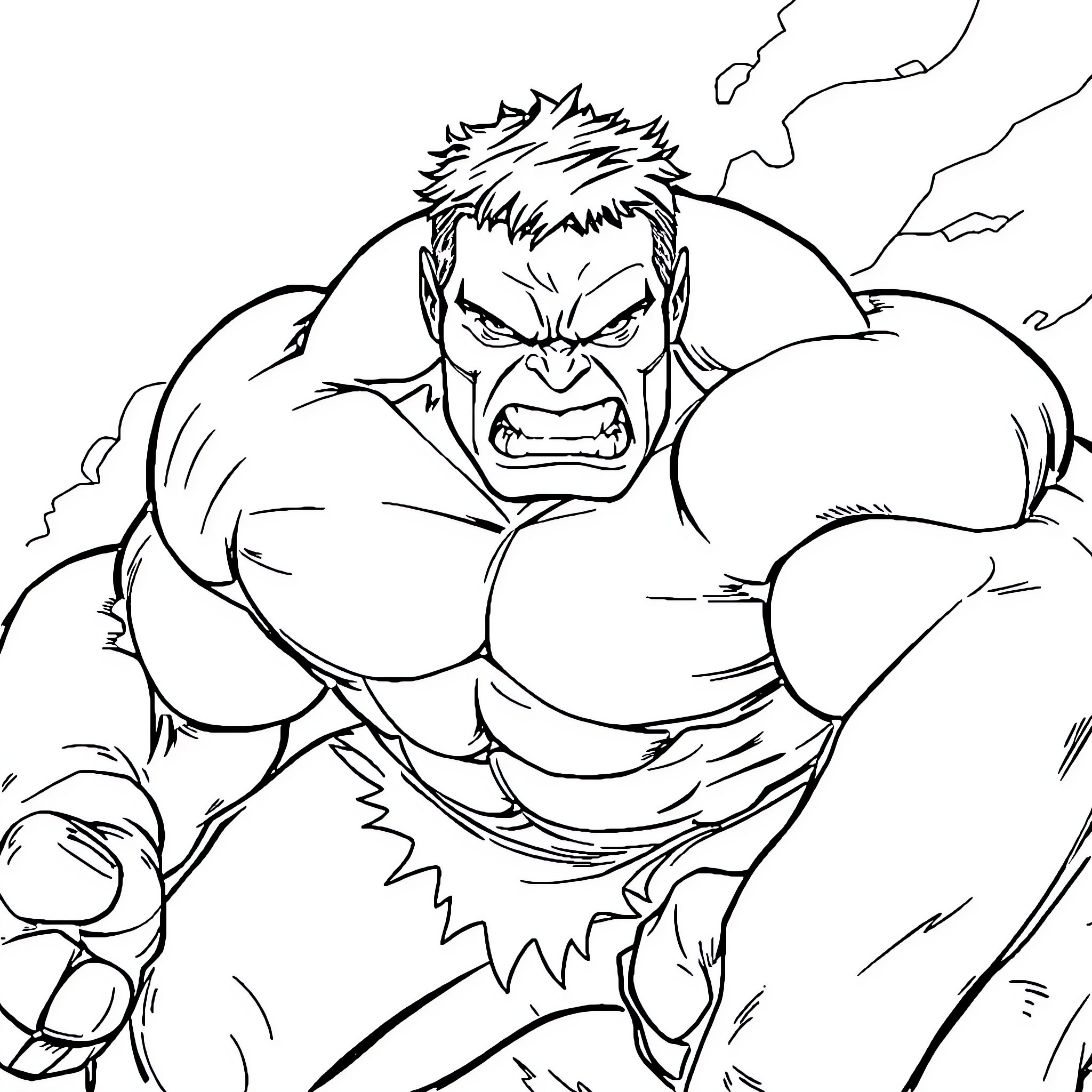 Hulk roaring in anger and power Coloring Page (free black-and-white line drawing printable PDF for all, from beginners to advanced learners, including children, teens, adults, and seniors)