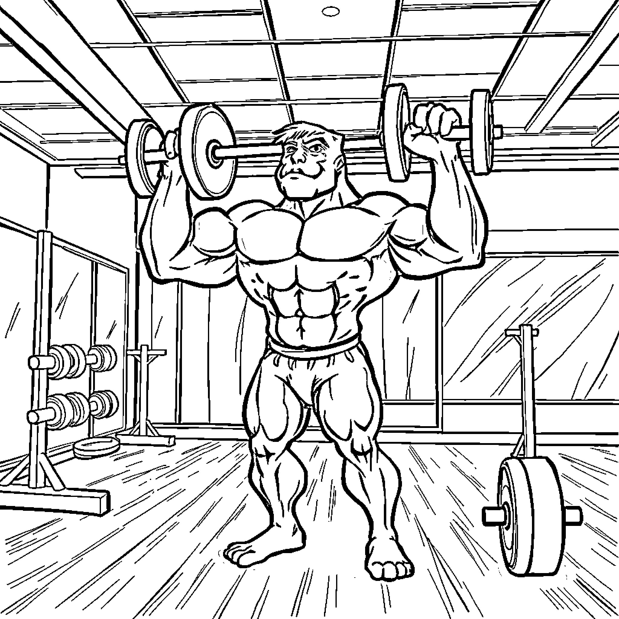 Frodo's Fitness Journey in the Gym Coloring Page (free black-and-white line drawing printable PDF for all, from beginners to advanced learners, including children, teens, adults, and seniors)