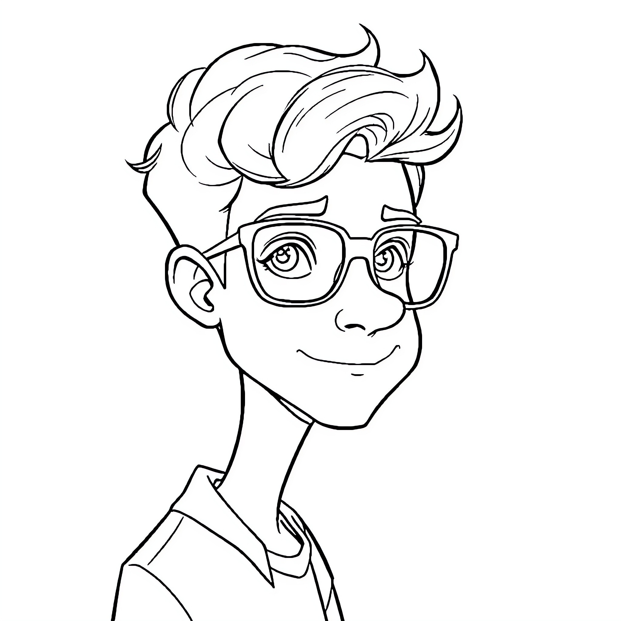 Guy in glasses with stylish hairstyle Coloring Page (free black-and-white line drawing printable PDF for all, from beginners to advanced learners, including children, teens, adults, and seniors)