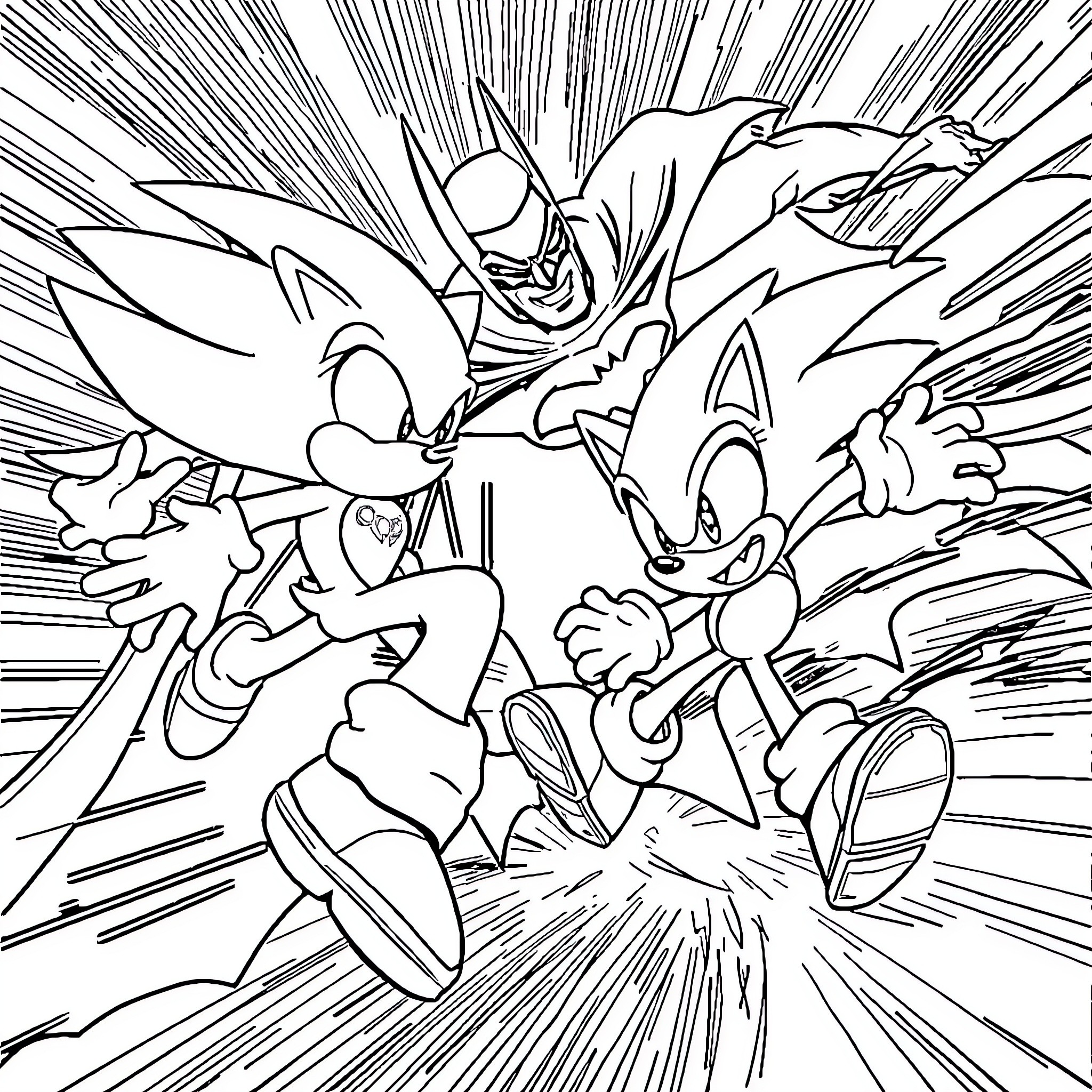 Batman Battling Fierce Adversaries in Intense Action Coloring Page (free black-and-white line drawing printable PDF for all, from beginners to advanced learners, including children, teens, adults, and seniors)