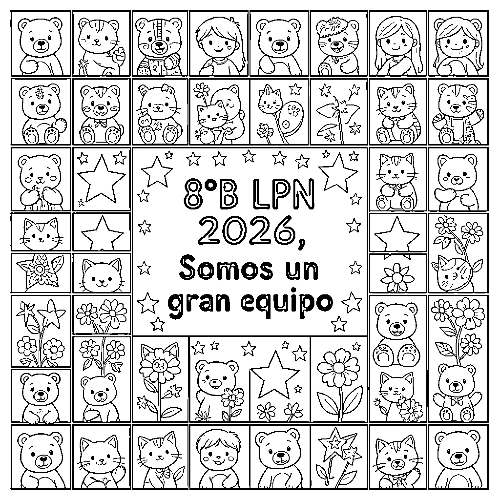 Drawing of animals, stars, and a motivational message Coloring Page (free black-and-white line drawing printable PDF for all, from beginners to advanced learners, including children, teens, adults, and seniors)