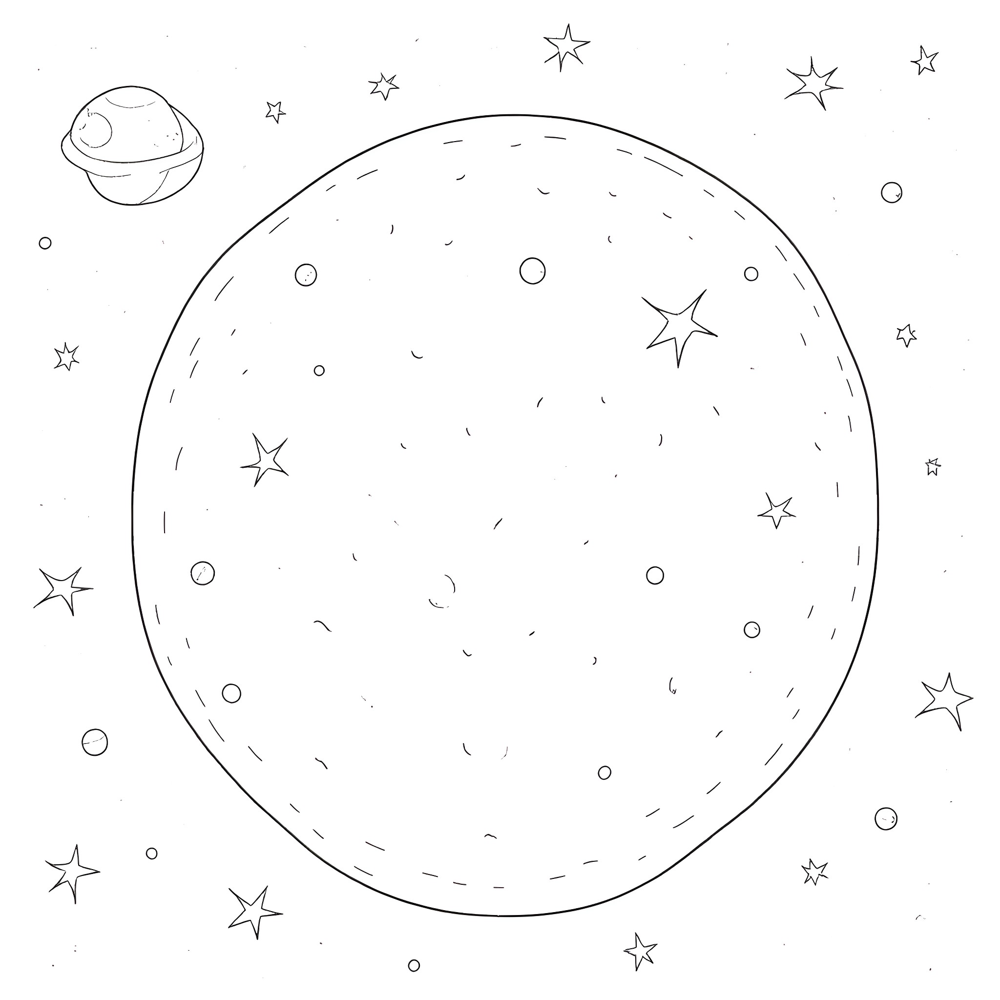 Galaxy with stars and celestial bodies Coloring Page (free black-and-white line drawing printable PDF for all, from beginners to advanced learners, including children, teens, adults, and seniors)