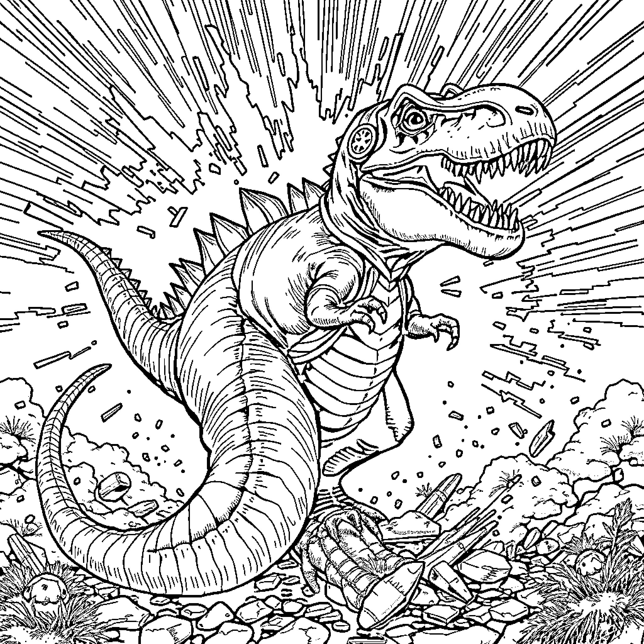 Mosasaurus Unleashing Prehistoric Fury Coloring Page (free black-and-white line drawing printable PDF for all, from beginners to advanced learners, including children, teens, adults, and seniors)