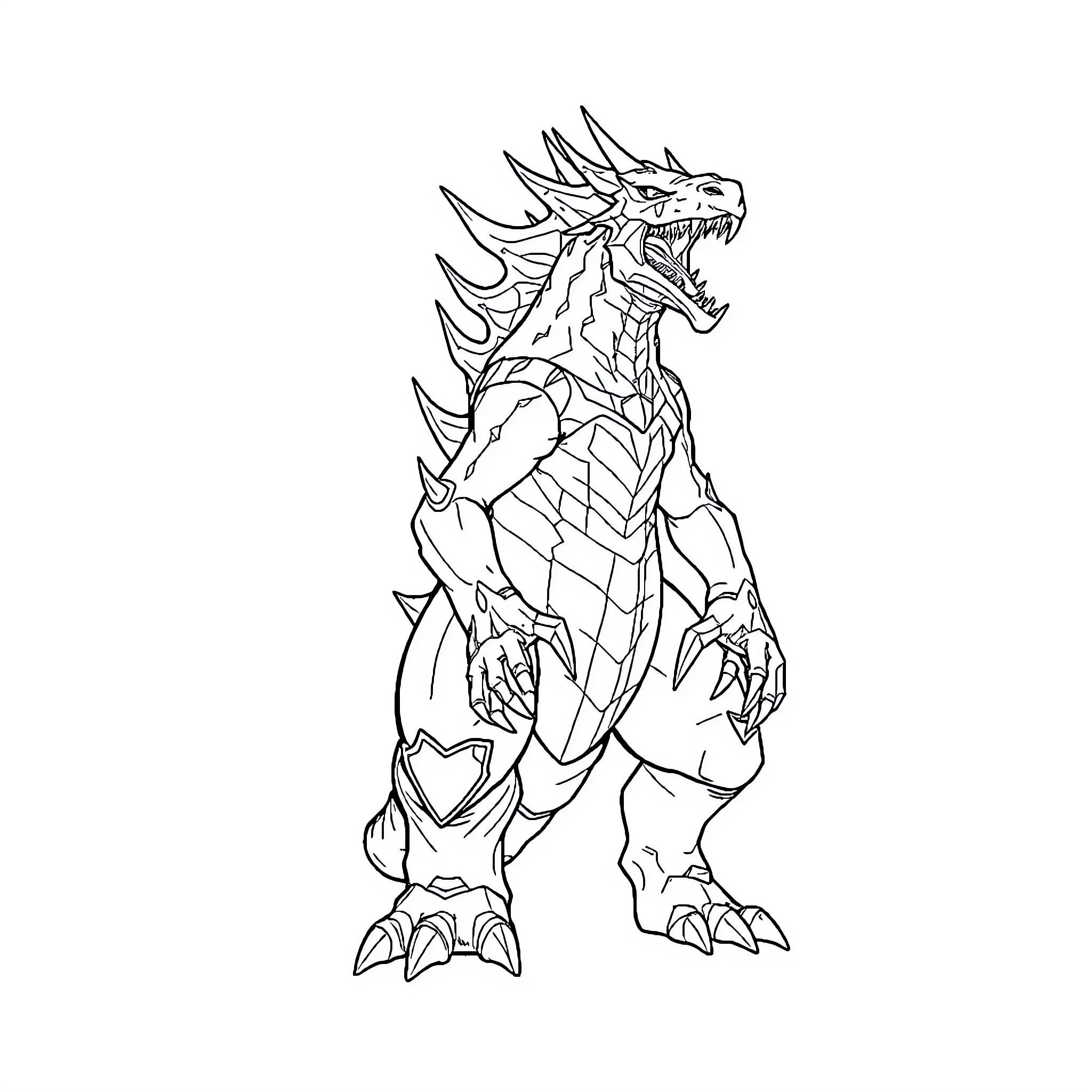 Monster dragon with fierce expression and sharp claws Coloring Page (free black-and-white line drawing printable PDF for all, from beginners to advanced learners, including children, teens, adults, and seniors)