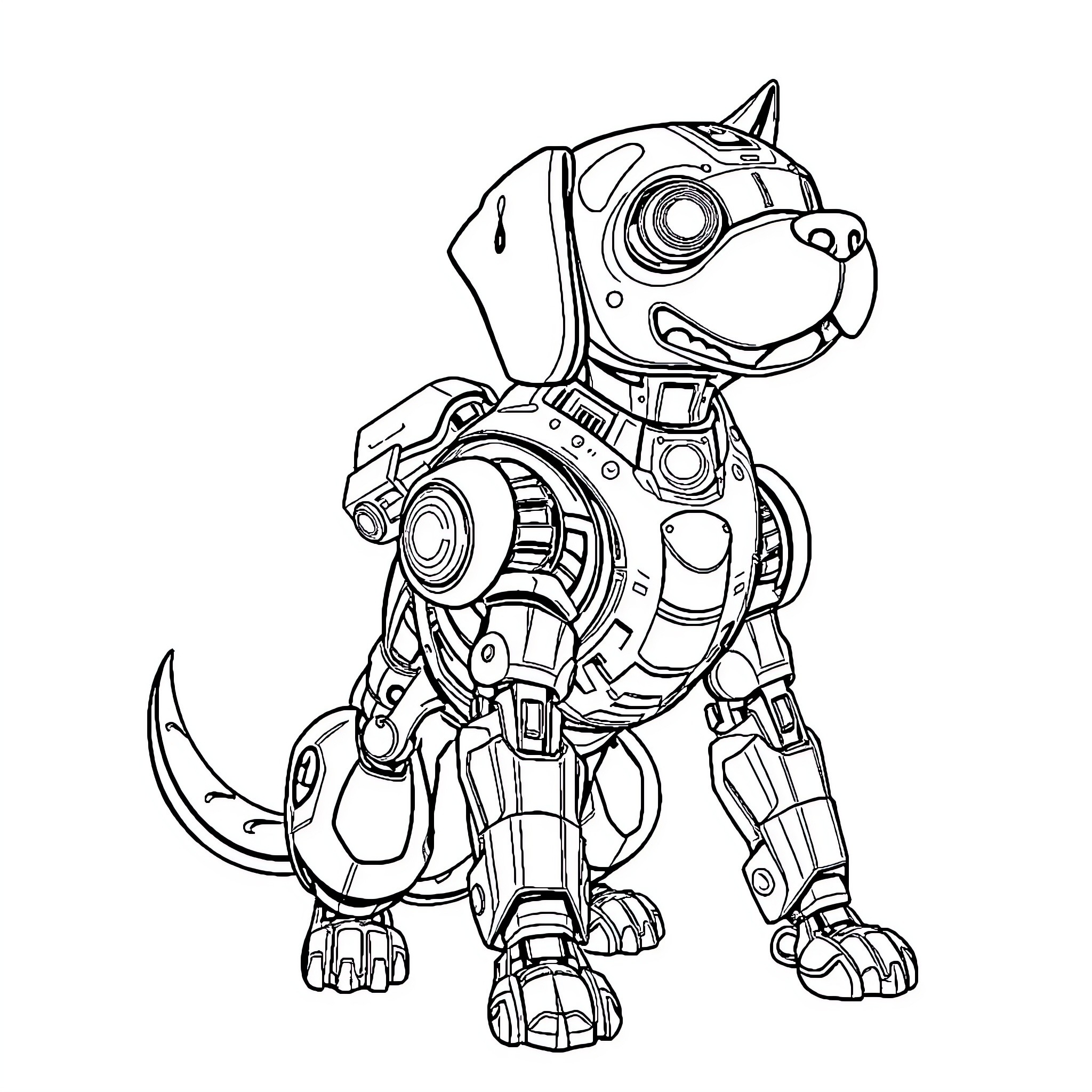 Dog mechanical robot companion Coloring Page (free black-and-white line drawing printable PDF for all, from beginners to advanced learners, including children, teens, adults, and seniors)