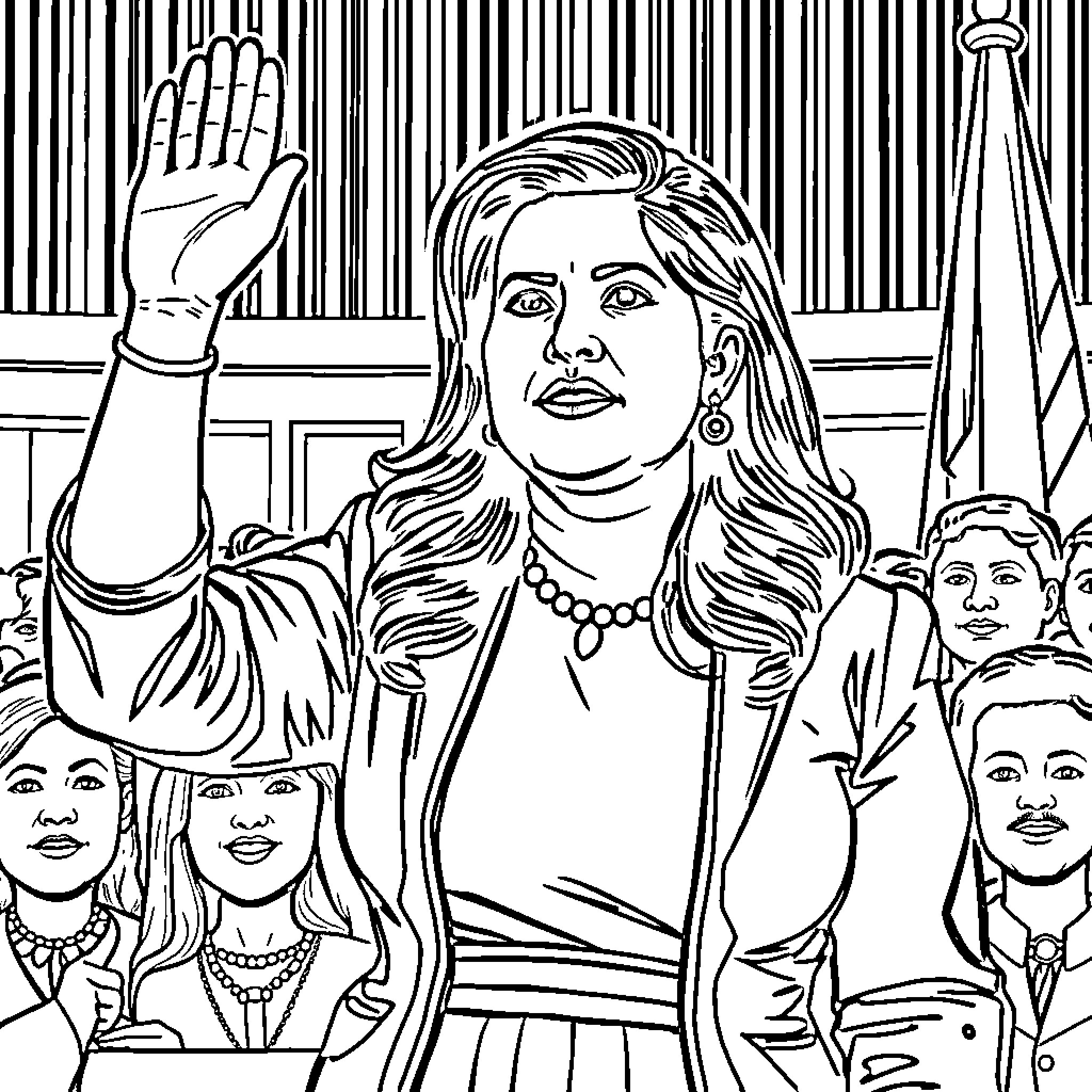 Adelita Grijalva addressing a crowd in formal attire Coloring Page (free black-and-white line drawing printable PDF for all, from beginners to advanced learners, including children, teens, adults, and seniors)