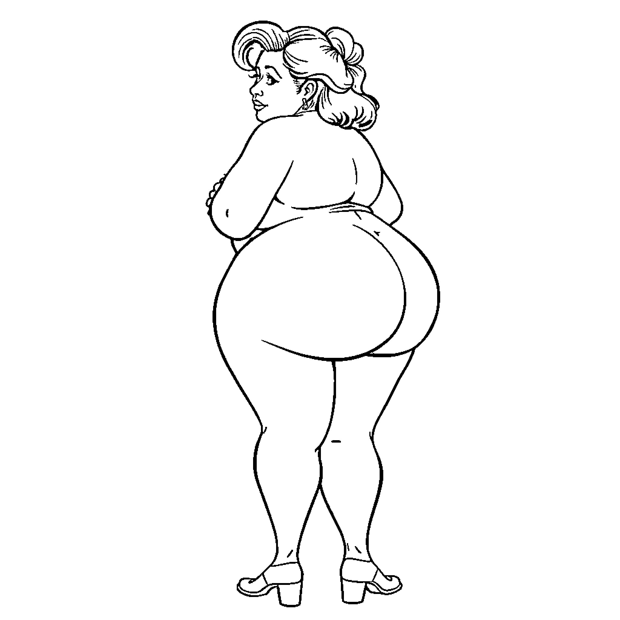 Lady with Curvy Figure and Confident Pose Coloring Page (free black-and-white line drawing printable PDF for all, from beginners to advanced learners, including children, teens, adults, and seniors)