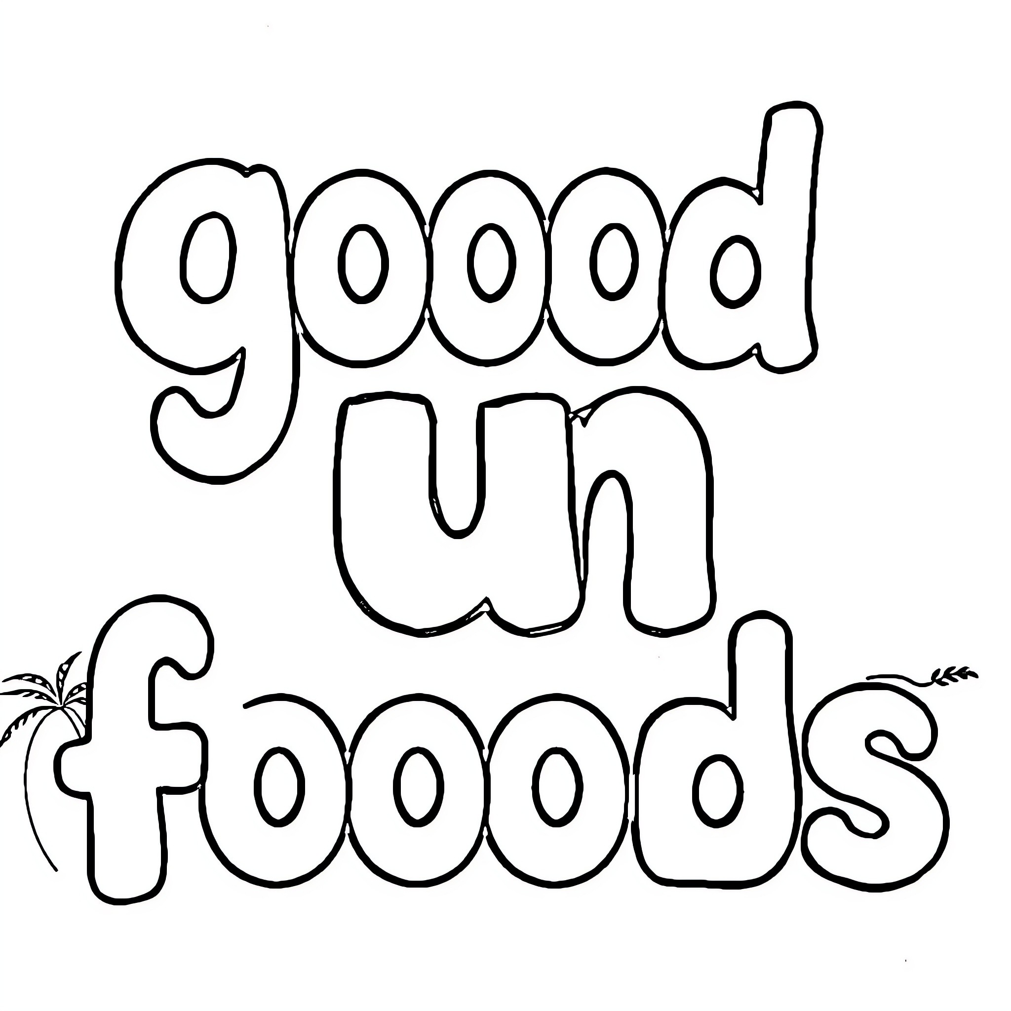 Food with whimsical typography Coloring Page (free black-and-white line drawing printable PDF for all, from beginners to advanced learners, including children, teens, adults, and seniors)