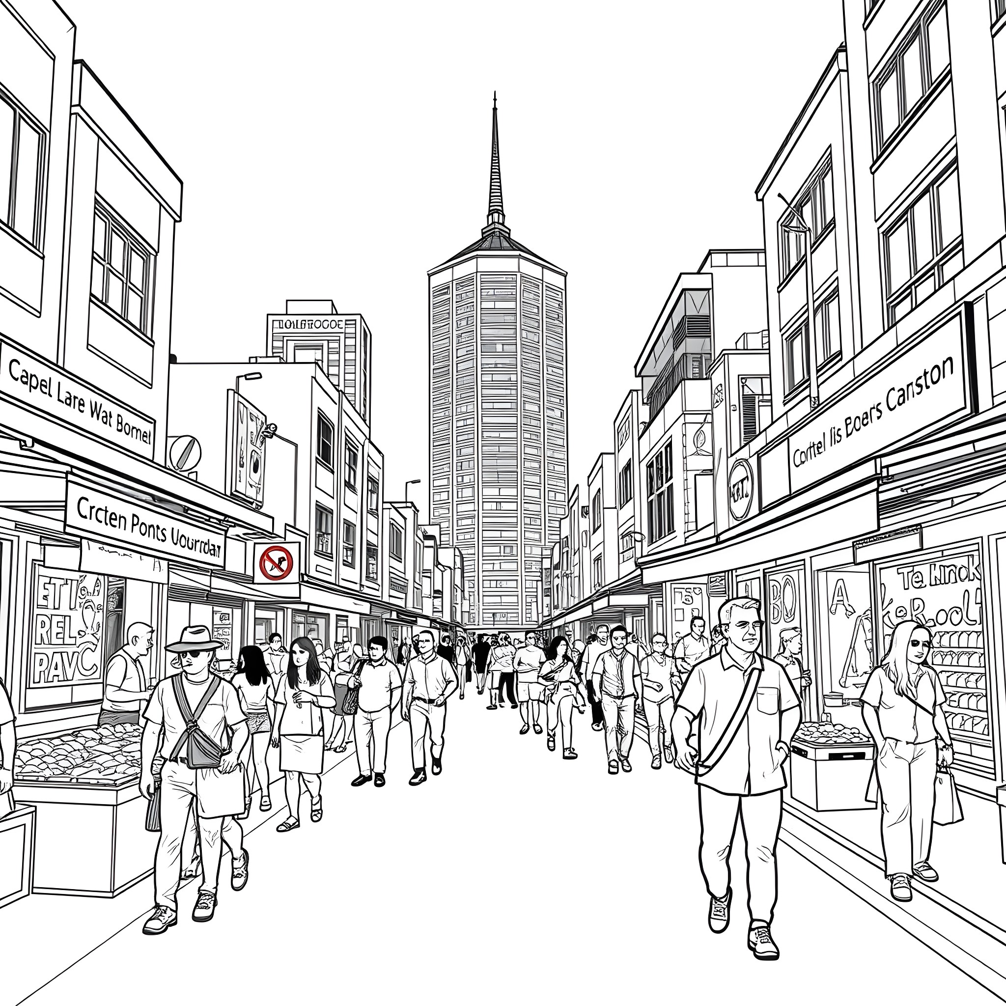 Niko Bellic navigates the bustling city streets Coloring Page (free black-and-white line drawing printable PDF for all, from beginners to advanced learners, including children, teens, adults, and seniors)