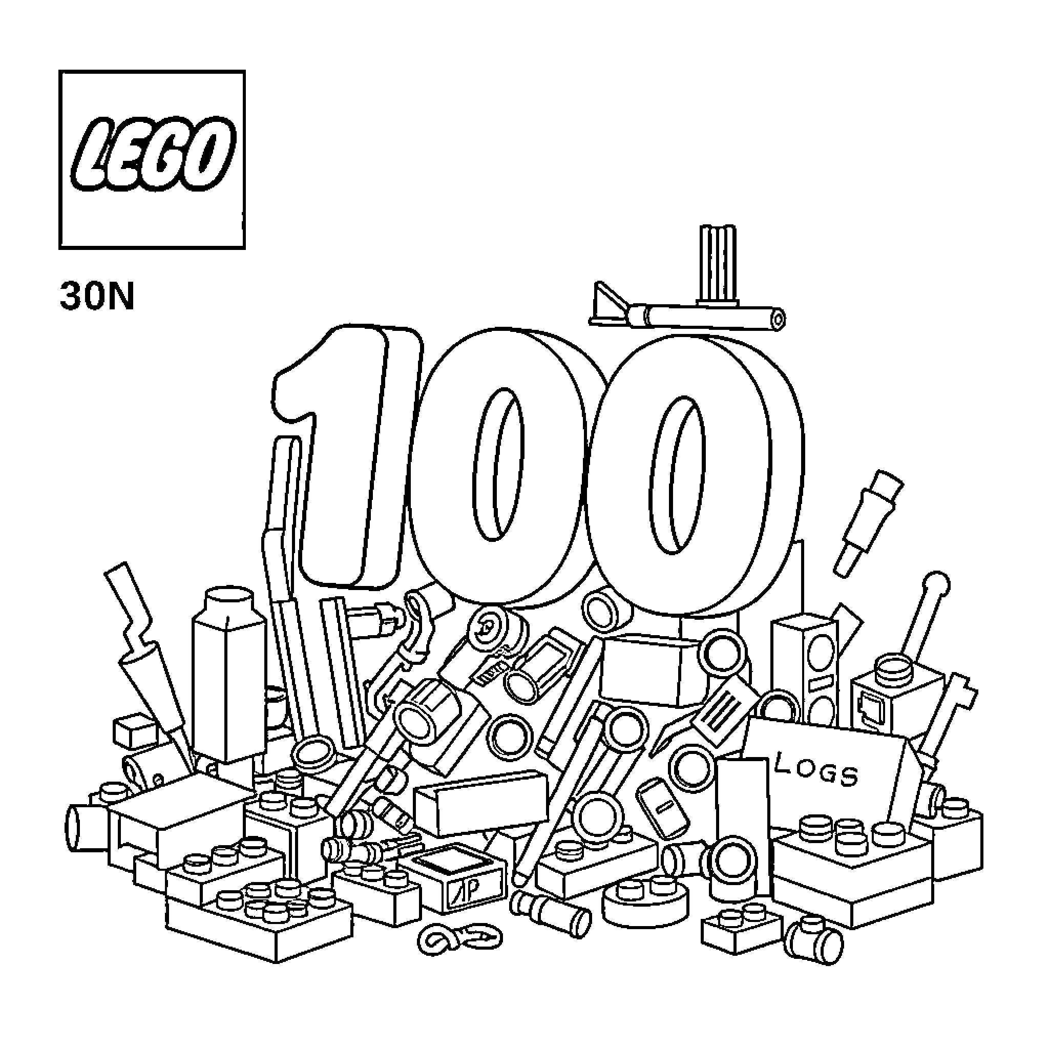 Number 1000 Lego Pieces Assembled Coloring Page (free black-and-white line drawing printable PDF for all, from beginners to advanced learners, including children, teens, adults, and seniors)