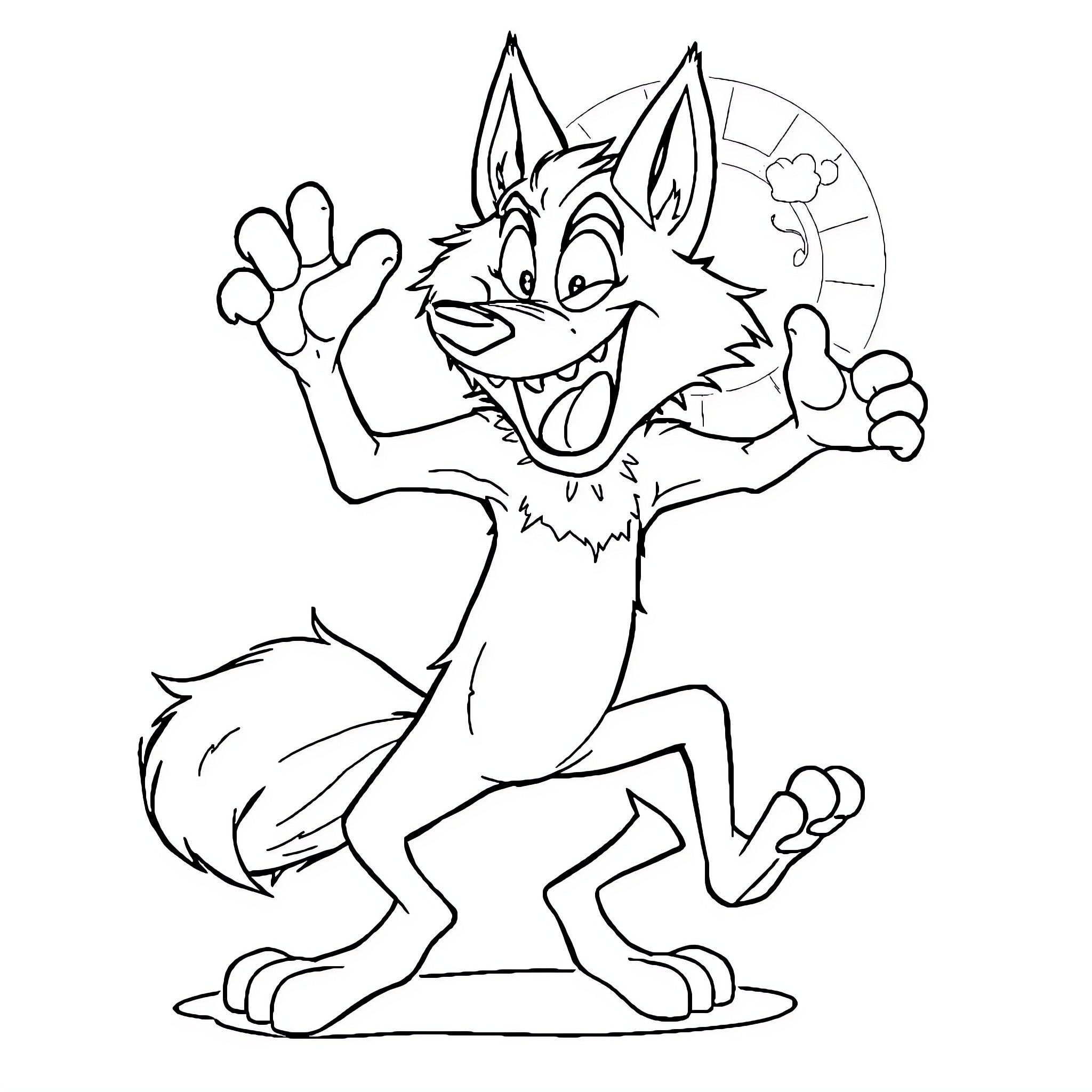 Wolf expressing joy and enthusiasm Coloring Page (free black-and-white line drawing printable PDF for all, from beginners to advanced learners, including children, teens, adults, and seniors)