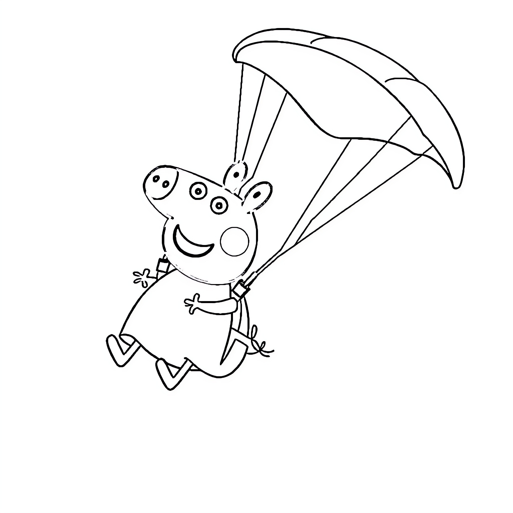 Peppa Pig parachuting happily Coloring Page (free black-and-white line drawing printable PDF for all, from beginners to advanced learners, including children, teens, adults, and seniors)