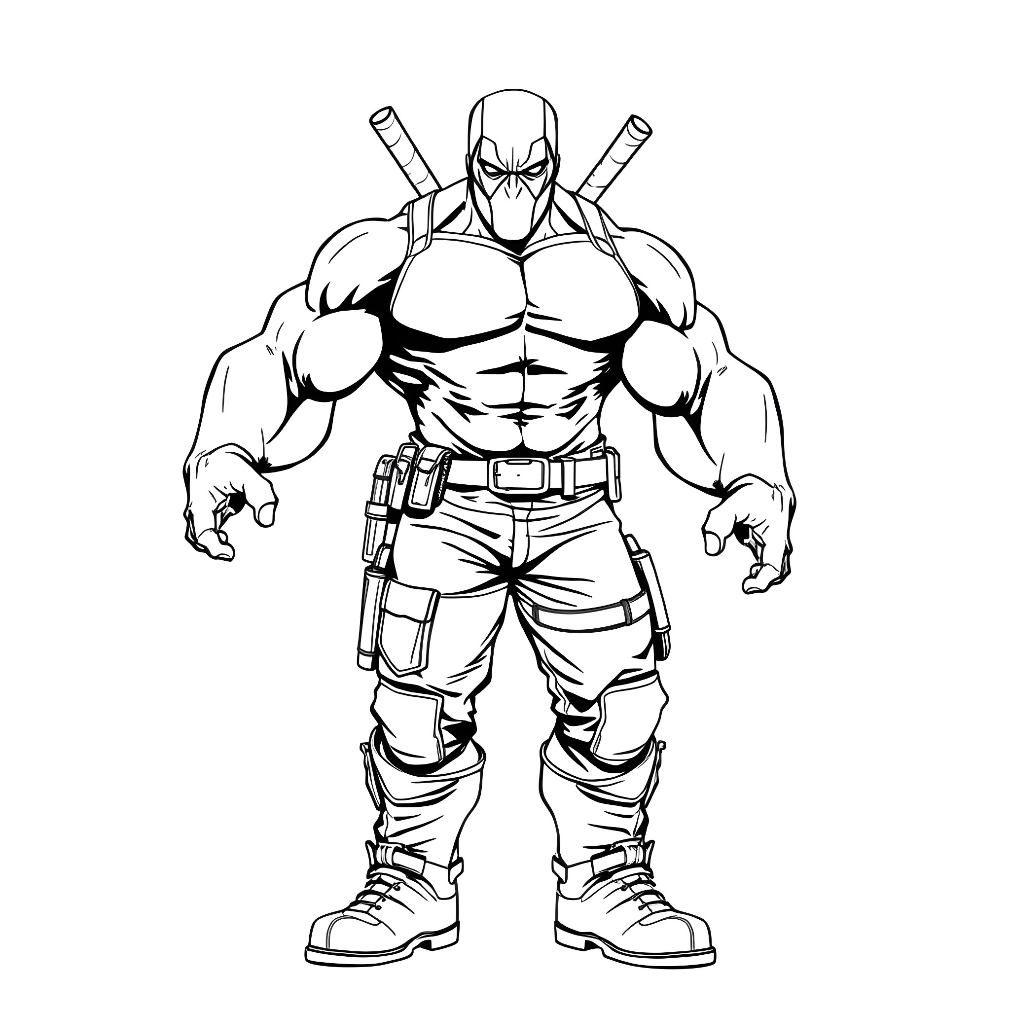 Hulk Mercenary with Dual Swords Coloring Page (free black-and-white line drawing printable PDF for all, from beginners to advanced learners, including children, teens, adults, and seniors)