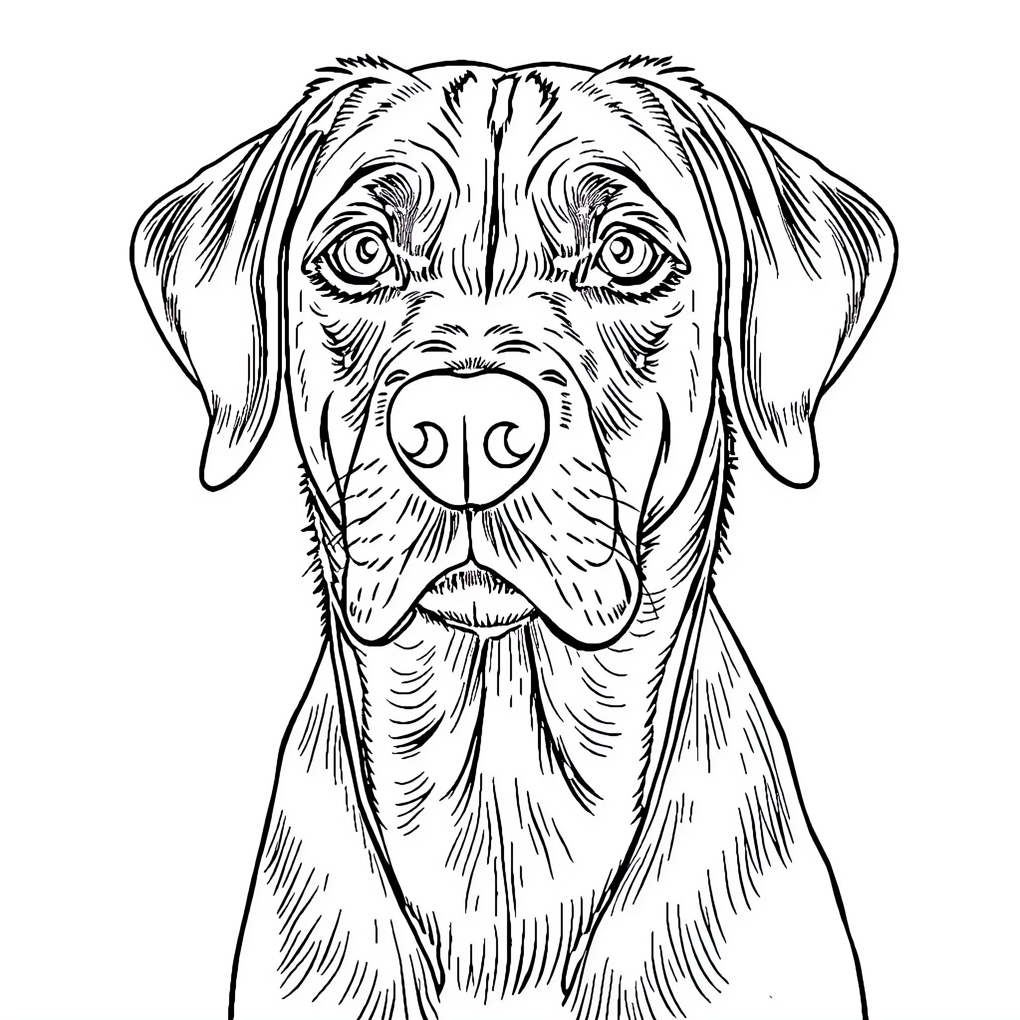 Vizsla dog with expressive eyes and attentive gaze Coloring Page (free black-and-white line drawing printable PDF for all, from beginners to advanced learners, including children, teens, adults, and seniors)