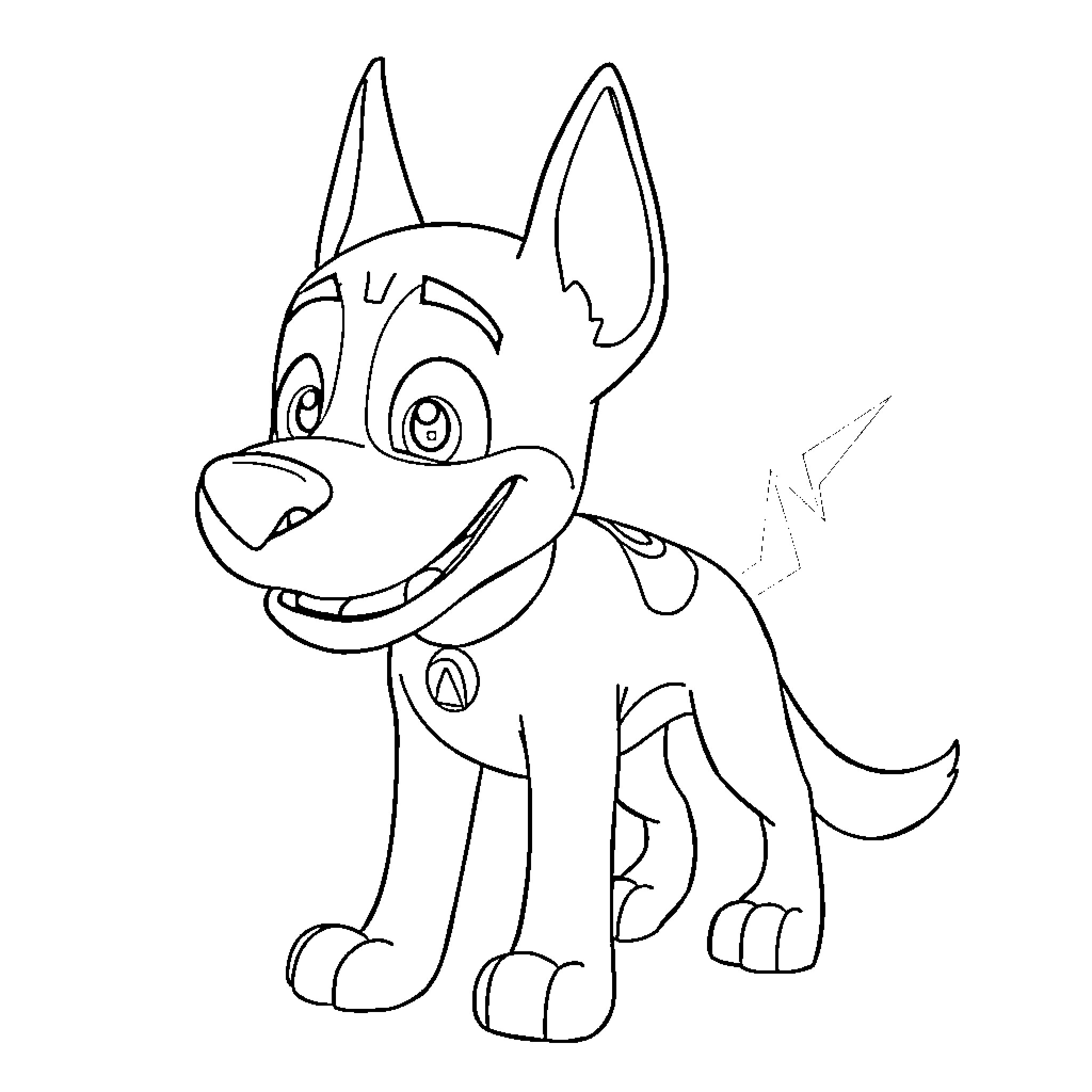 Bolt the happy cartoon dog Coloring Page (free black-and-white line drawing printable PDF for all, from beginners to advanced learners, including children, teens, adults, and seniors)