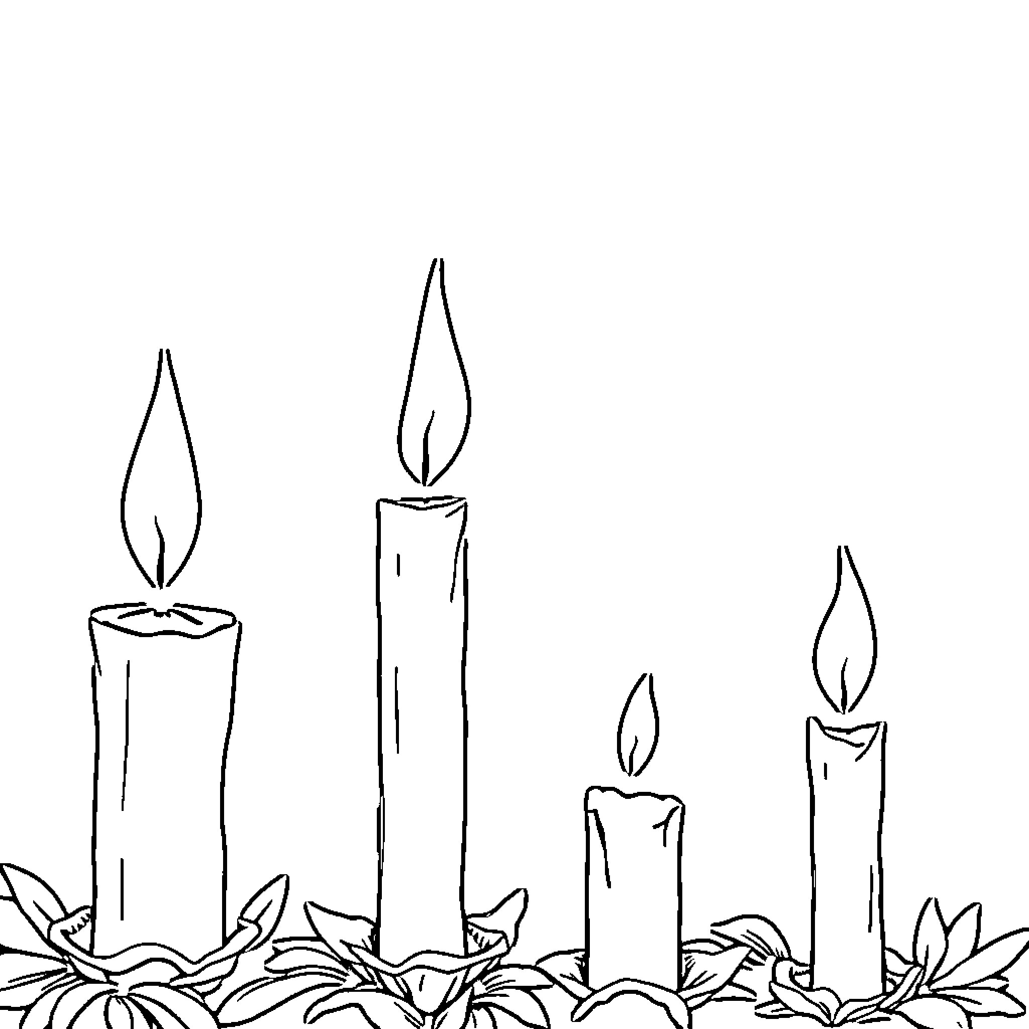 Candle Flames Dancing in the Dim Light Coloring Page (free black-and-white line drawing printable PDF for all, from beginners to advanced learners, including children, teens, adults, and seniors)