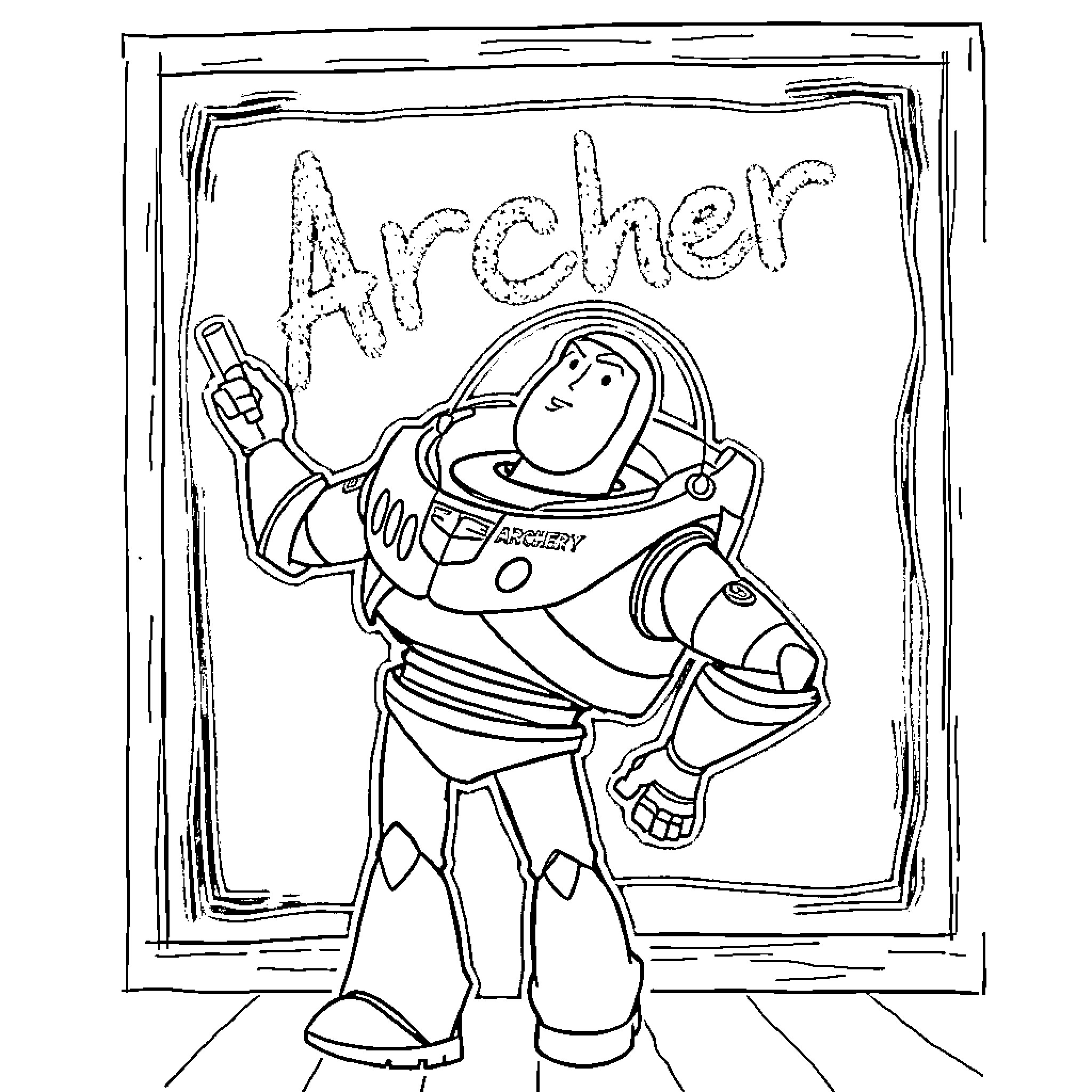Buzz Lightyear posing with a confident expression Coloring Page (free black-and-white line drawing printable PDF for all, from beginners to advanced learners, including children, teens, adults, and seniors)