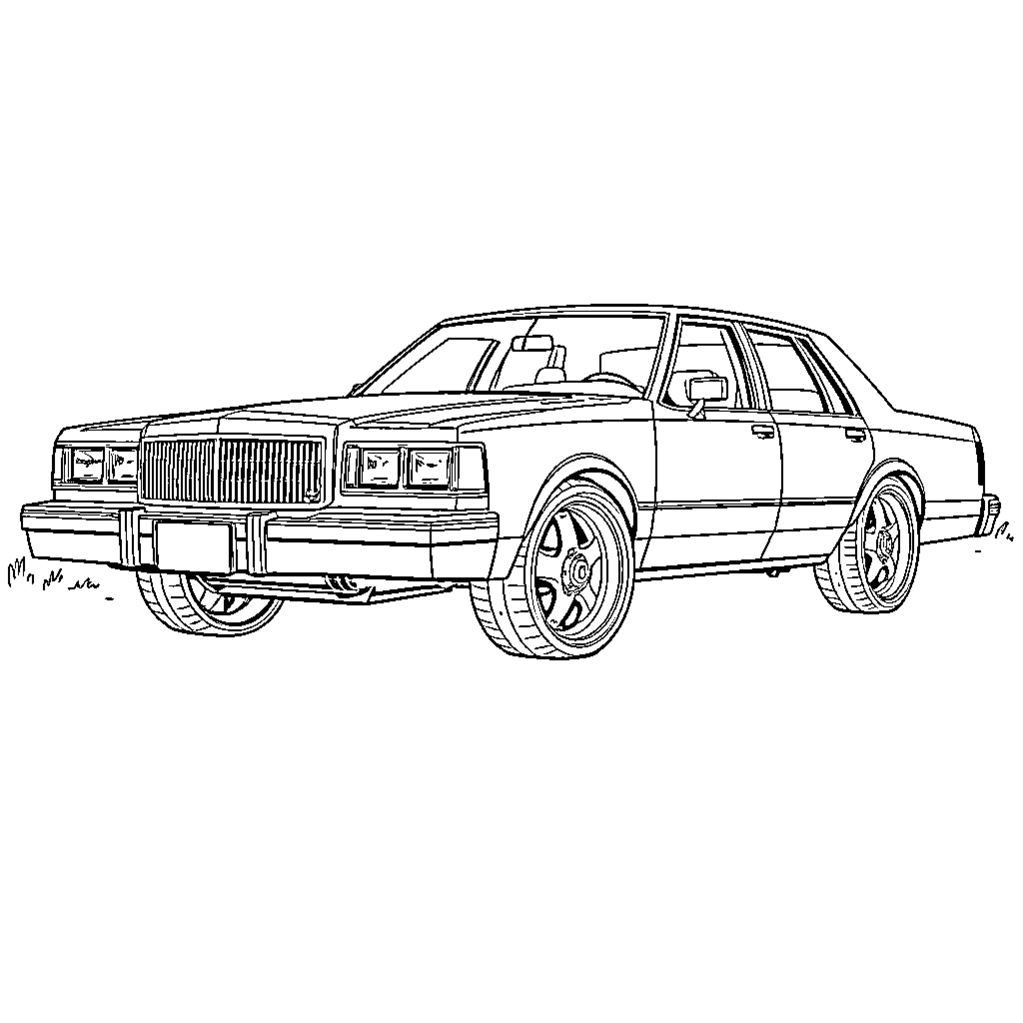 Ford vintage luxury sedan on wheels Coloring Page (free black-and-white line drawing printable PDF for all, from beginners to advanced learners, including children, teens, adults, and seniors)