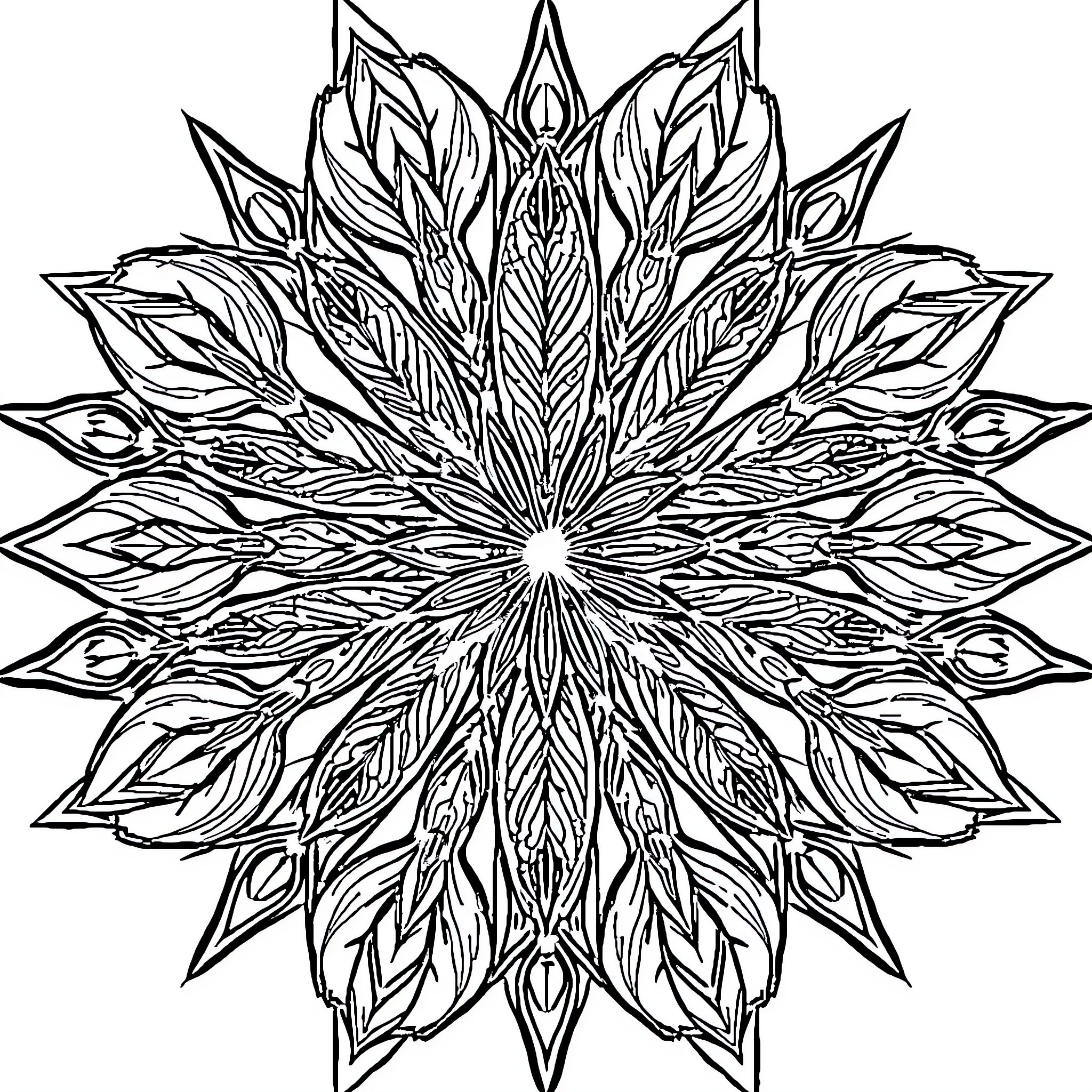 Weed Leaf Mandala Sketch Coloring Page (free black-and-white line drawing printable PDF for all, from beginners to advanced learners, including children, teens, adults, and seniors)