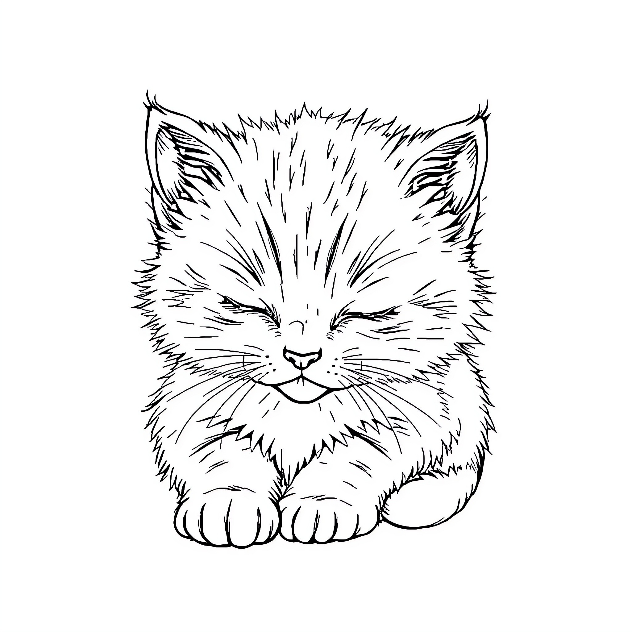 Cat Napping Peacefully Coloring Page (free black-and-white line drawing printable PDF for all, from beginners to advanced learners, including children, teens, adults, and seniors)