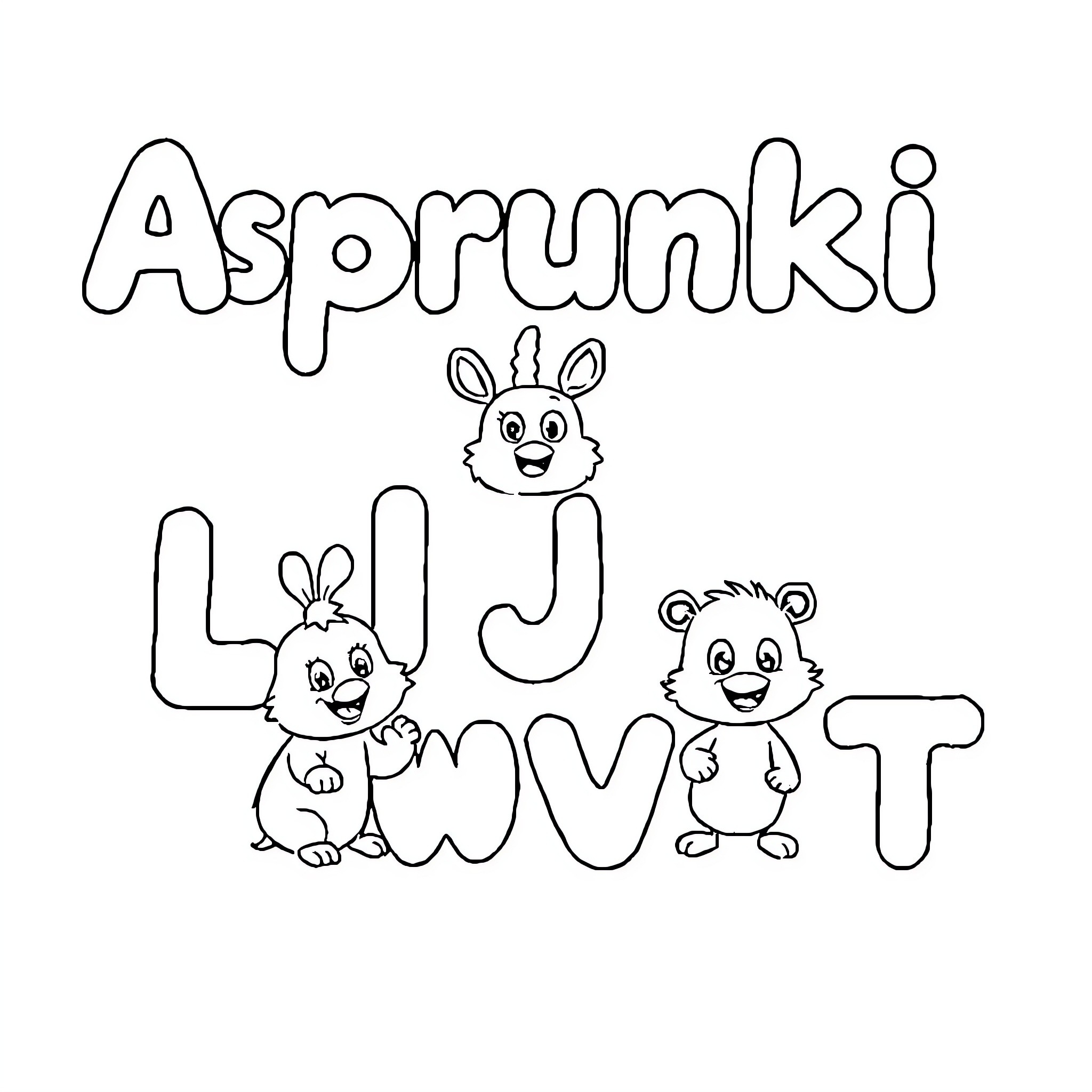 Sprunki friends playing with letters Coloring Page (free black-and-white line drawing printable PDF for all, from beginners to advanced learners, including children, teens, adults, and seniors)