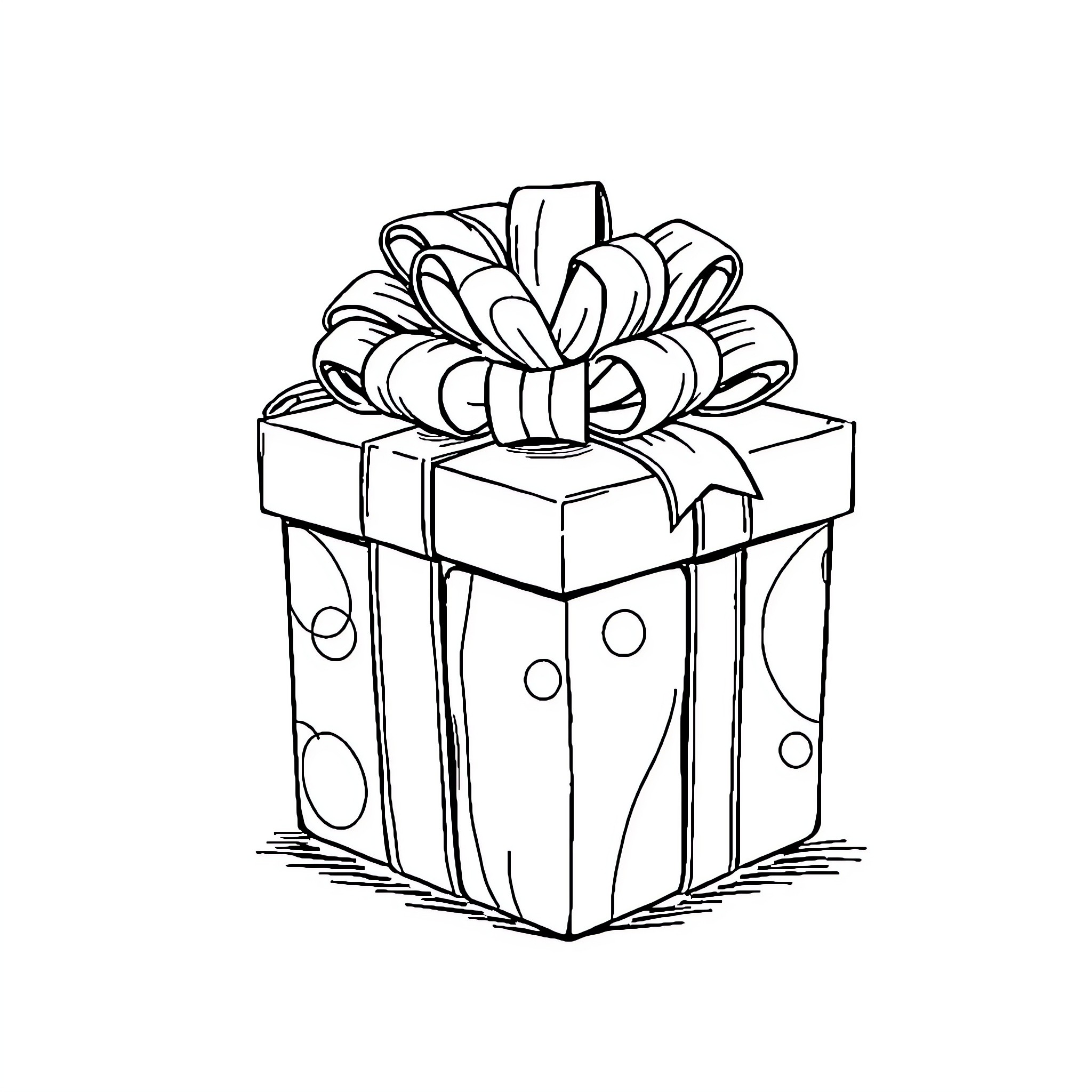 Present Polka Dot Gift Box with Bow Coloring Page (free black-and-white line drawing printable PDF for all, from beginners to advanced learners, including children, teens, adults, and seniors)