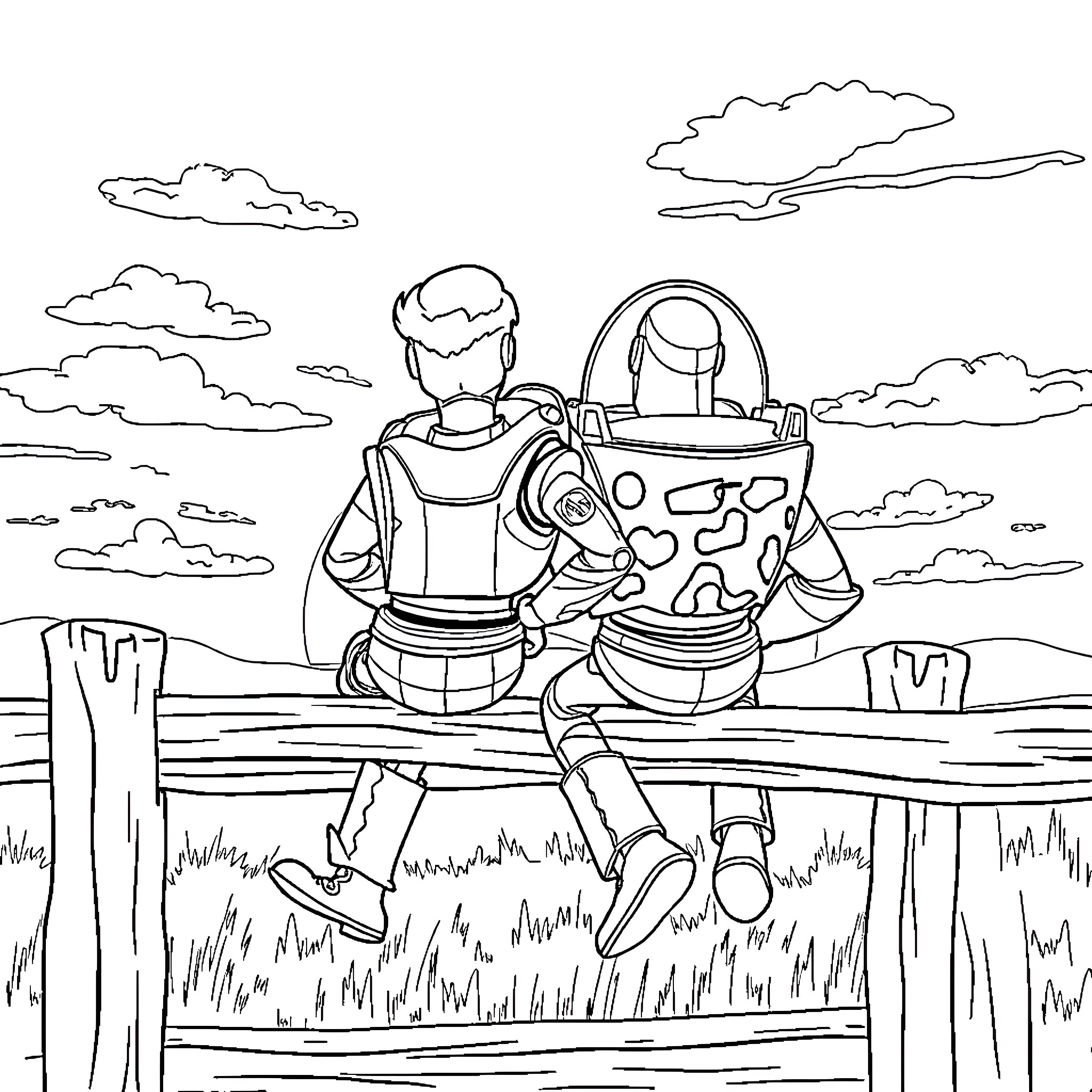 Buzz Lightyear exploring an alien landscape Coloring Page (free black-and-white line drawing printable PDF for all, from beginners to advanced learners, including children, teens, adults, and seniors)