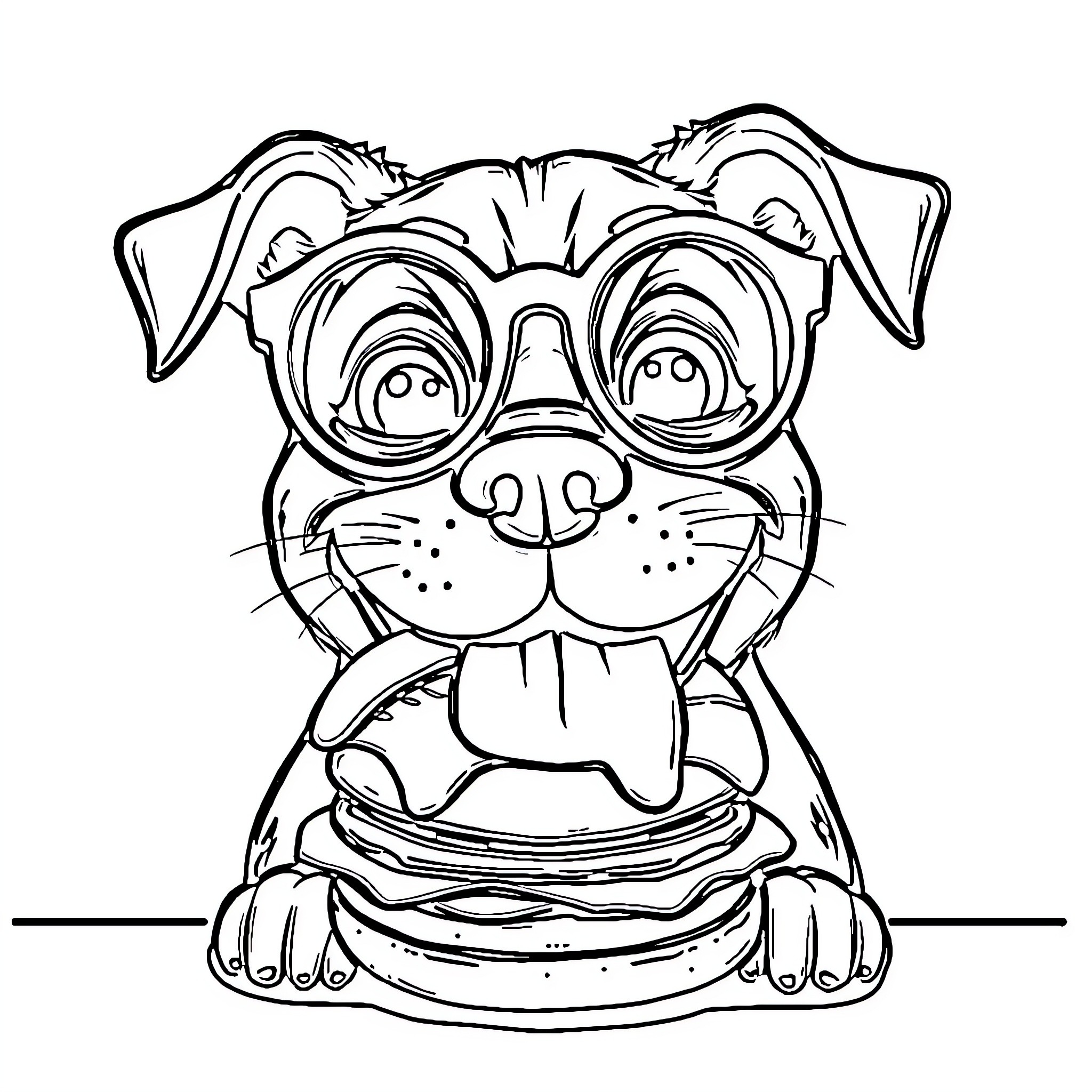 Dog enjoying a delicious burger Coloring Page (free black-and-white line drawing printable PDF for all, from beginners to advanced learners, including children, teens, adults, and seniors)