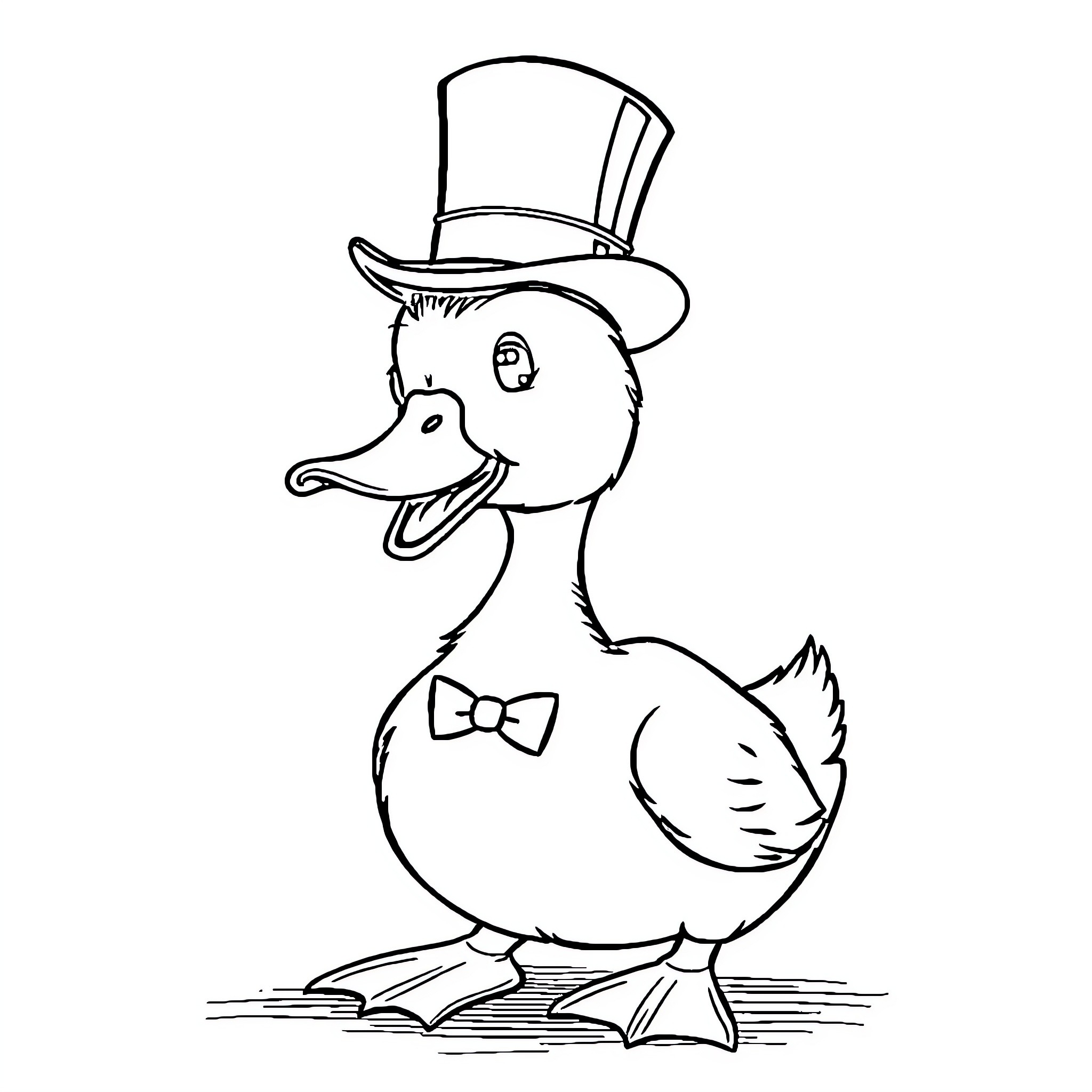 Duck dressed in formal attire and accessories Coloring Page (free black-and-white line drawing printable PDF for all, from beginners to advanced learners, including children, teens, adults, and seniors)