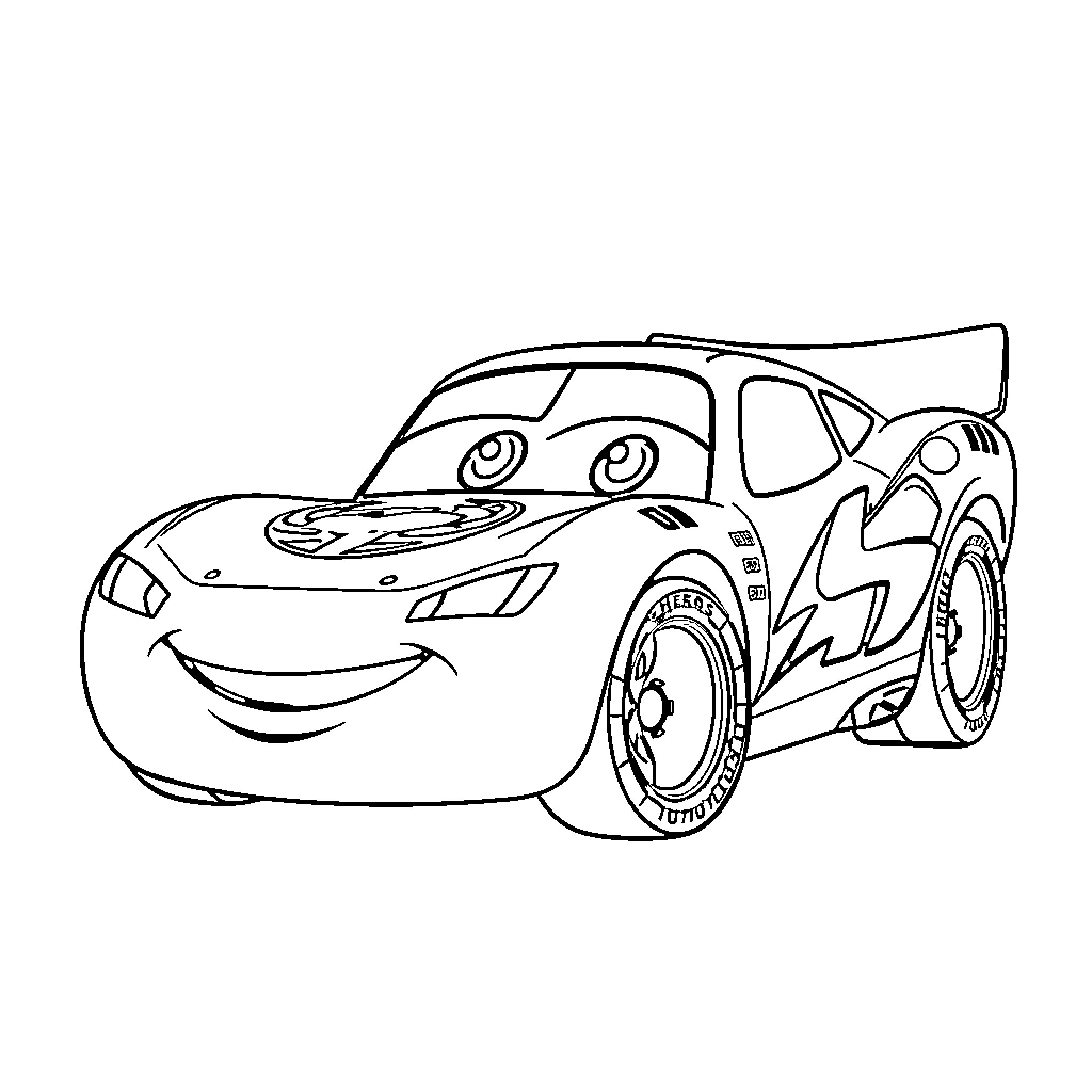 Lightning McQueen racing on the track Coloring Page (free black-and-white line drawing printable PDF for all, from beginners to advanced learners, including children, teens, adults, and seniors)