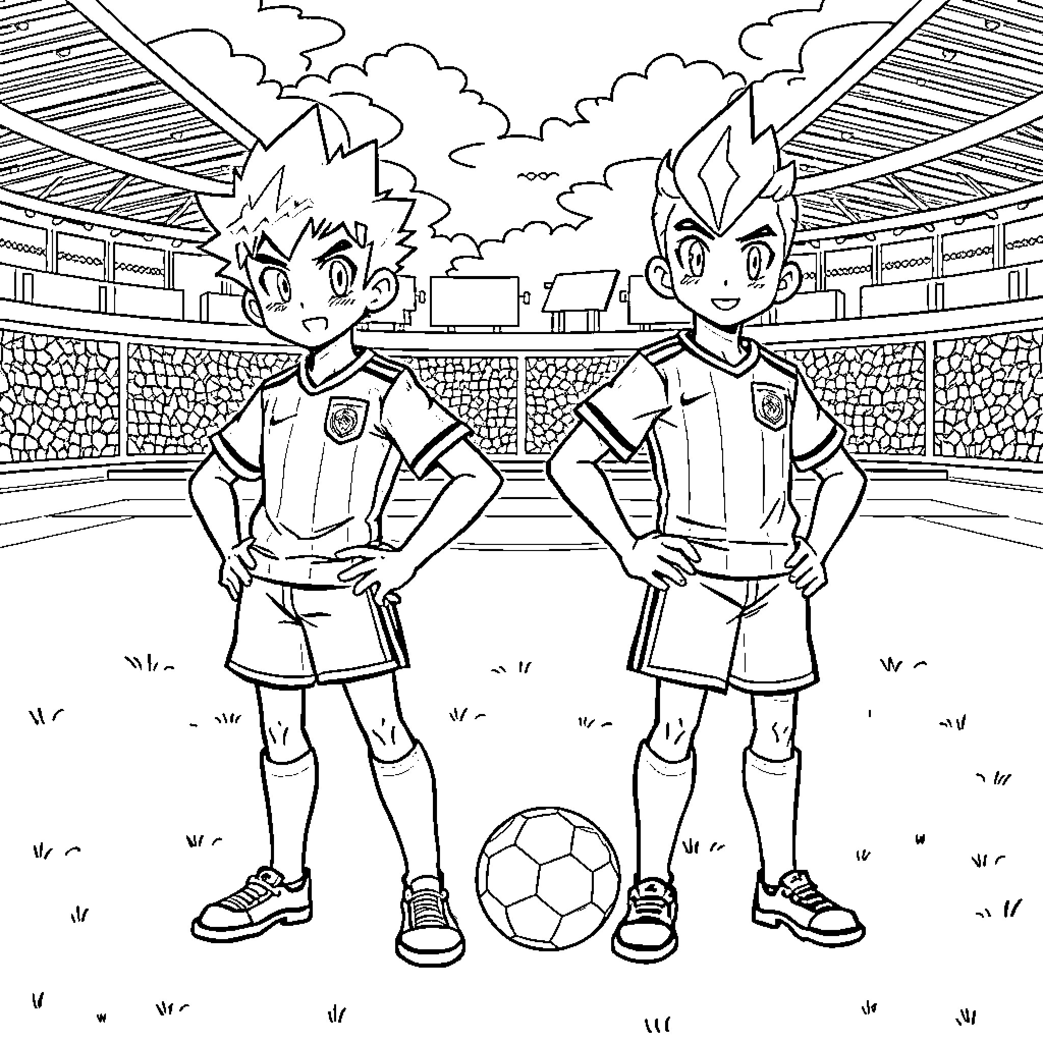 Torch Lighting Up the Soccer Stadium Coloring Page (free black-and-white line drawing printable PDF for all, from beginners to advanced learners, including children, teens, adults, and seniors)