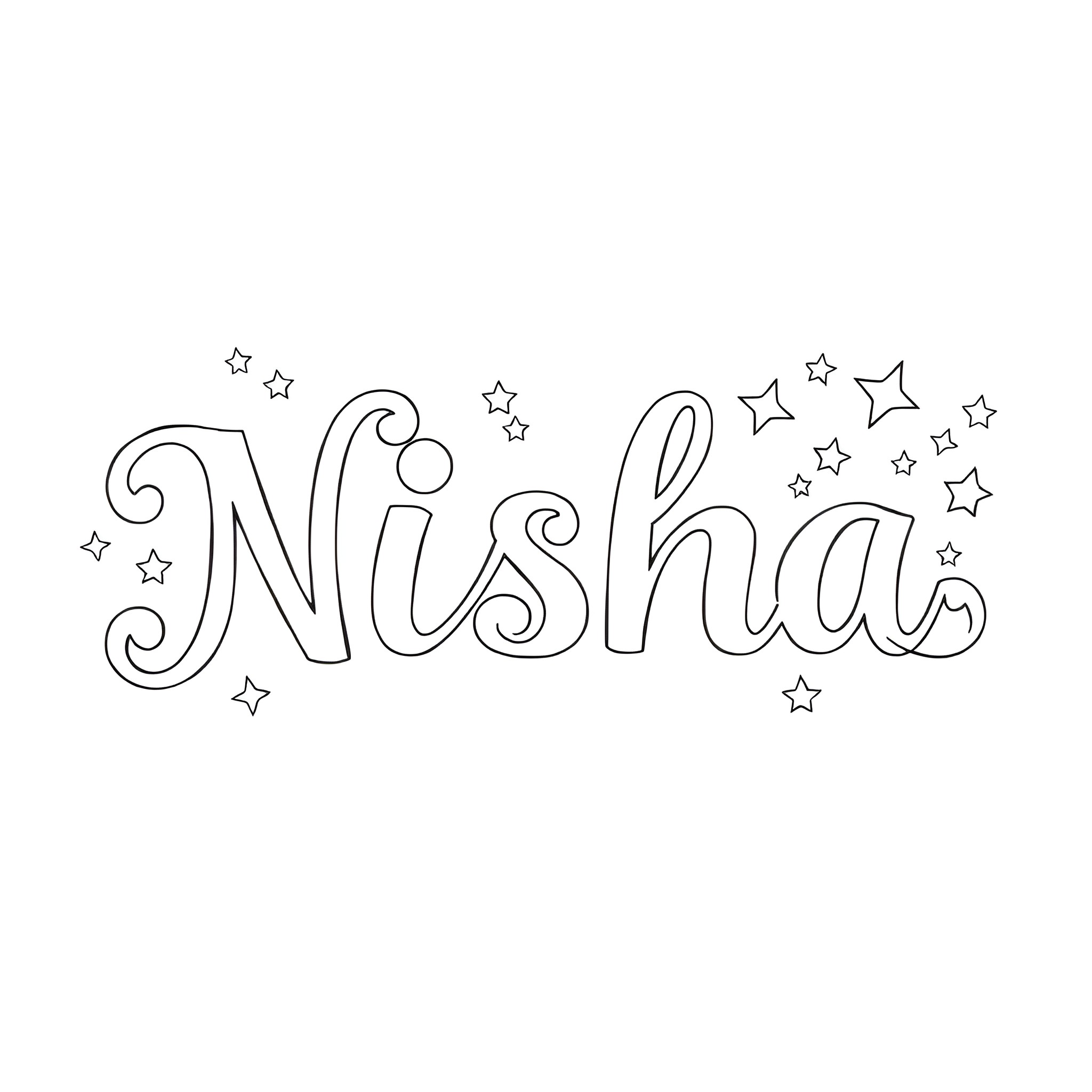 Nisha's Starry Doodle Coloring Page (free black-and-white line drawing printable PDF for all, from beginners to advanced learners, including children, teens, adults, and seniors)