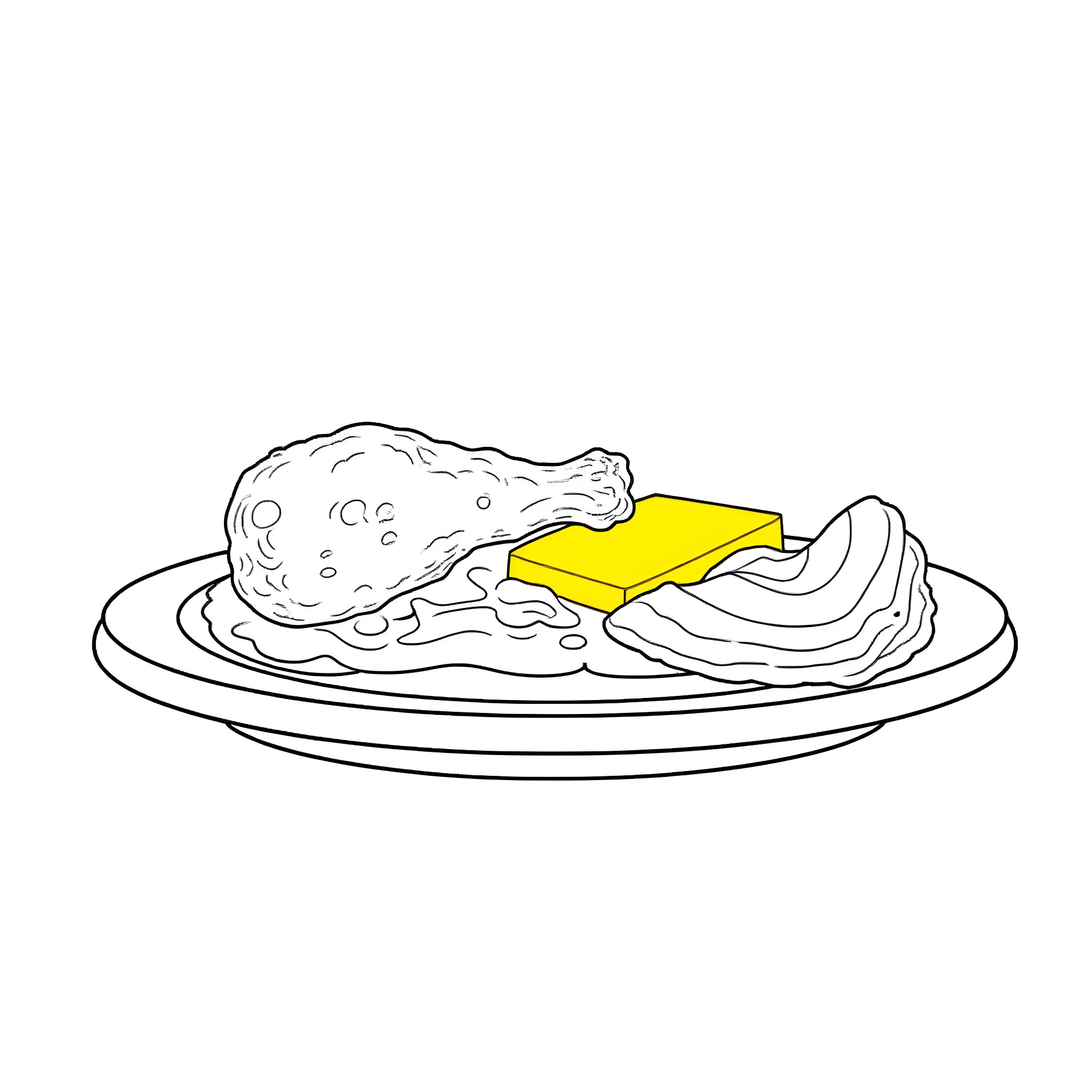 Potato Chip-Inspired Plate with Unique Presentation Coloring Page (free black-and-white line drawing printable PDF for all, from beginners to advanced learners, including children, teens, adults, and seniors)