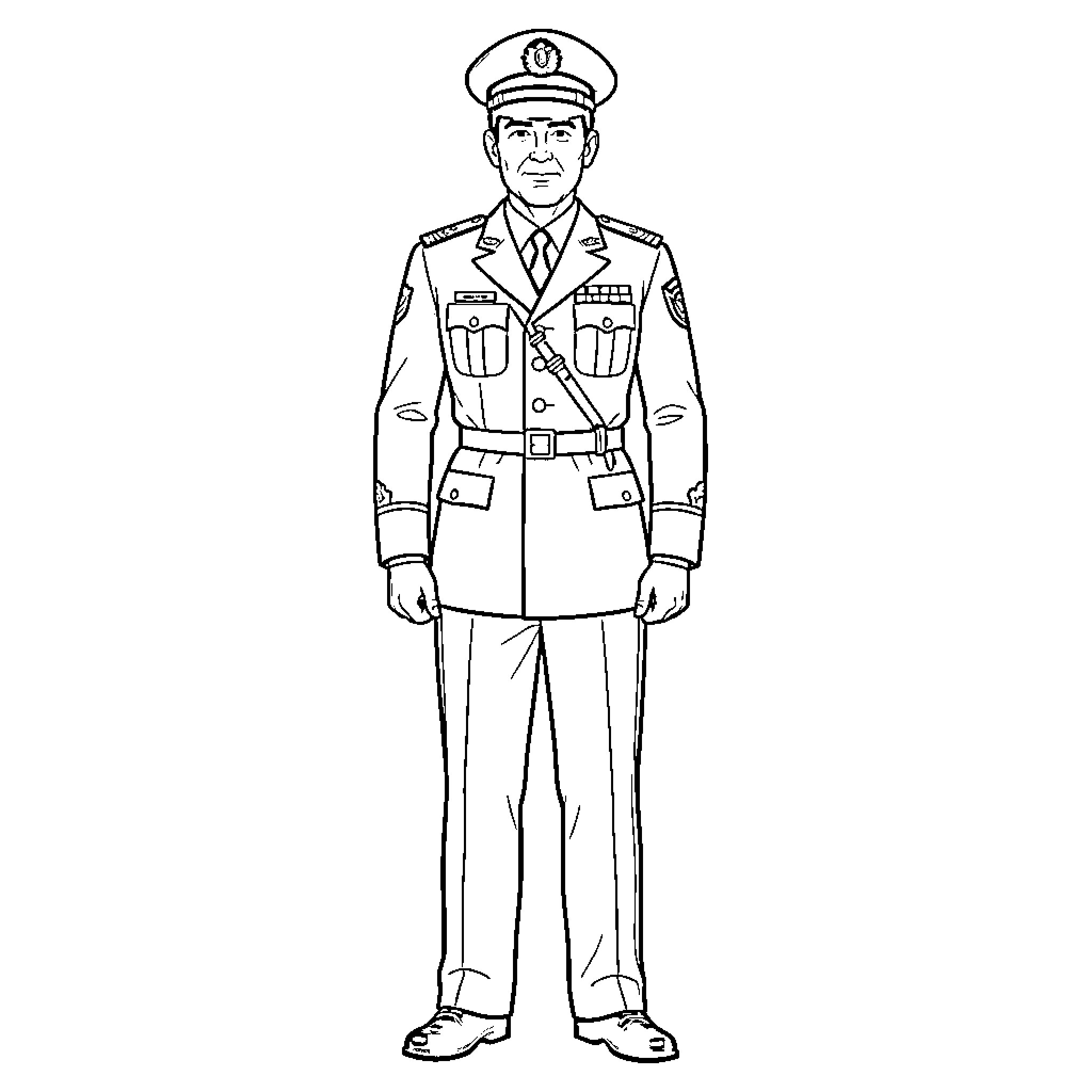 Navy Uniform worn by a standing officer Coloring Page (free black-and-white line drawing printable PDF for all, from beginners to advanced learners, including children, teens, adults, and seniors)